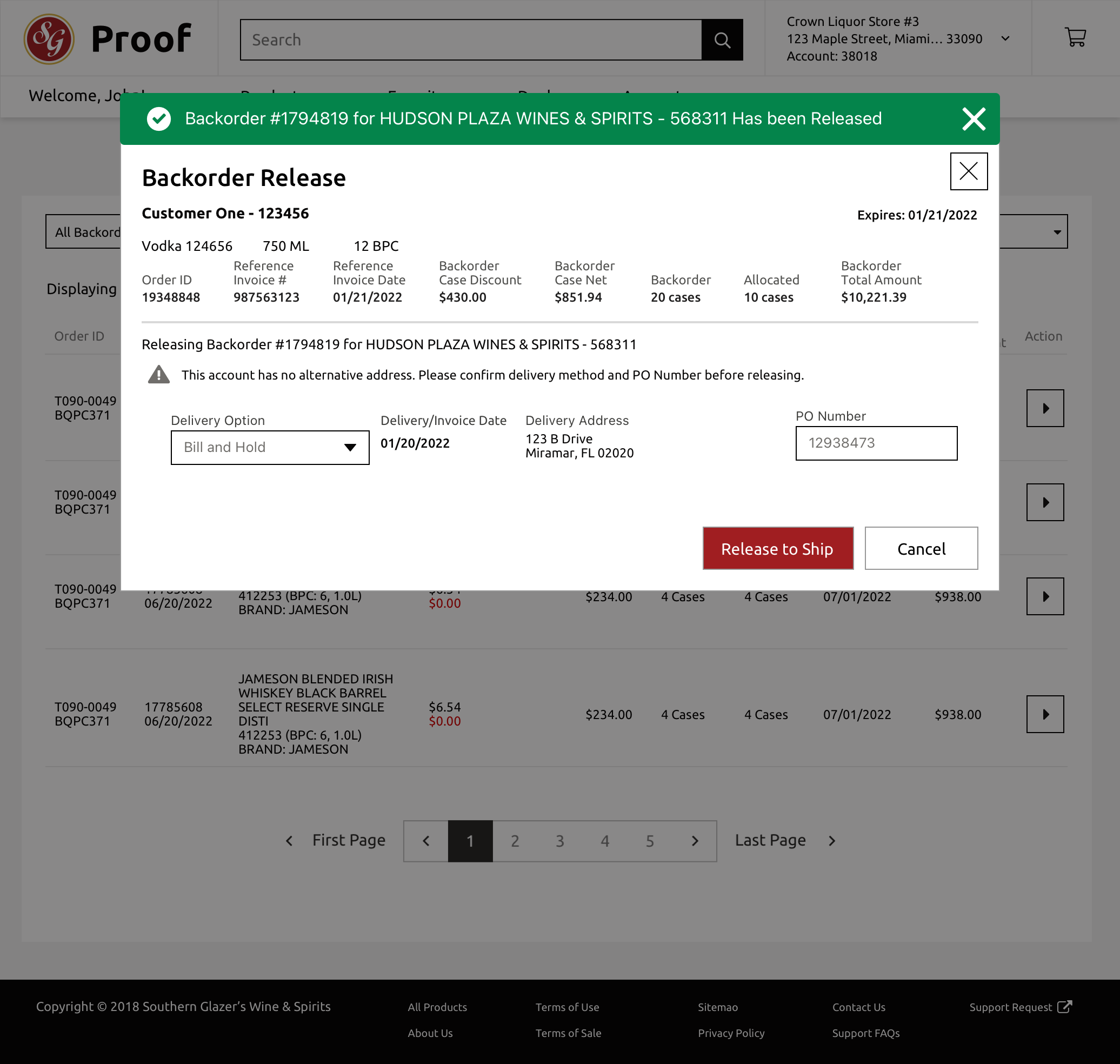 Backorder release modal - step 3