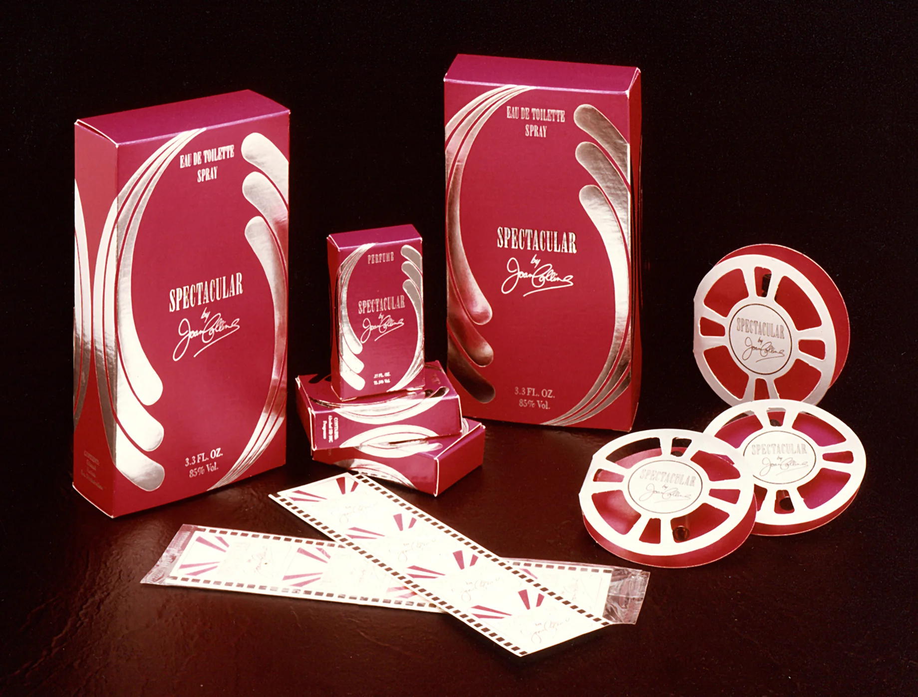 I have the dubious distinction of working on the launch of Spectacular by Joan Collins. I was involved in the design of packaging and promotional material. I also provided several visual merchandising renderings such as the one below. The launch party was hosted by Donald Trump at Trump Tower in Manhattan.