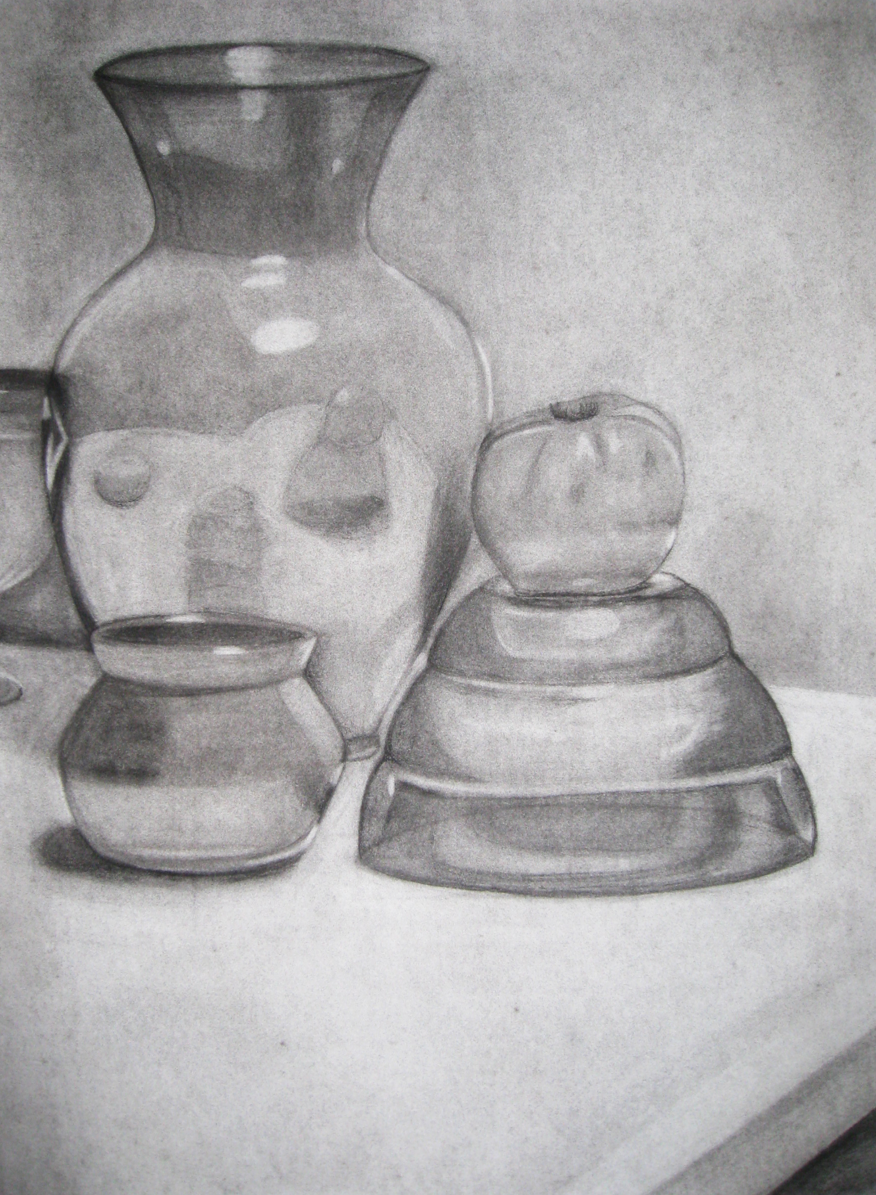  Reflective Still Life, charcoal on paper 