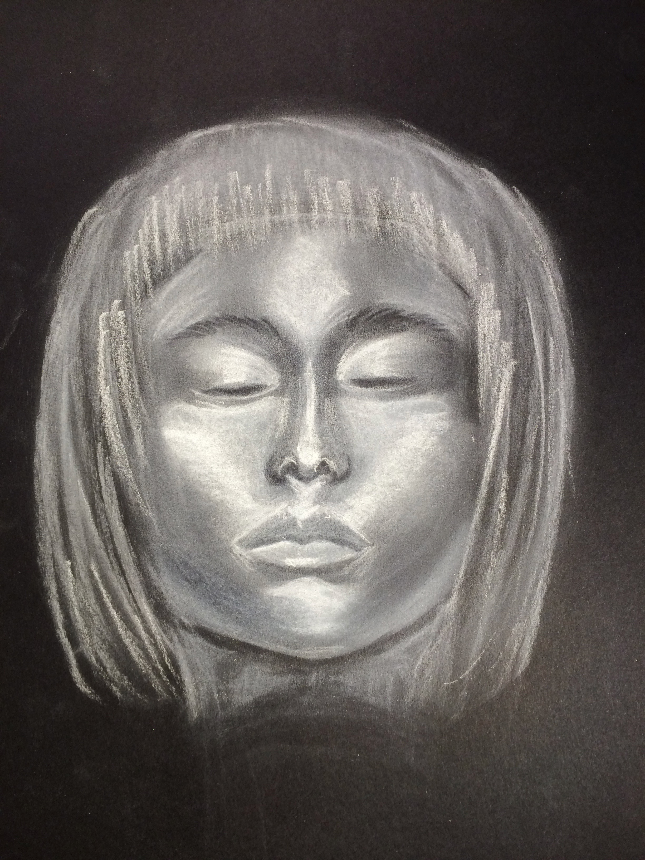  Lighting Study, white pastel on black paper 