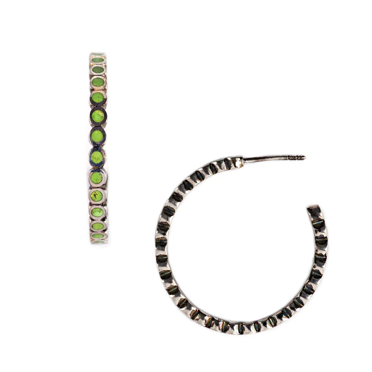 Peyote Bird Designs - Green Turquoise Row Hoops