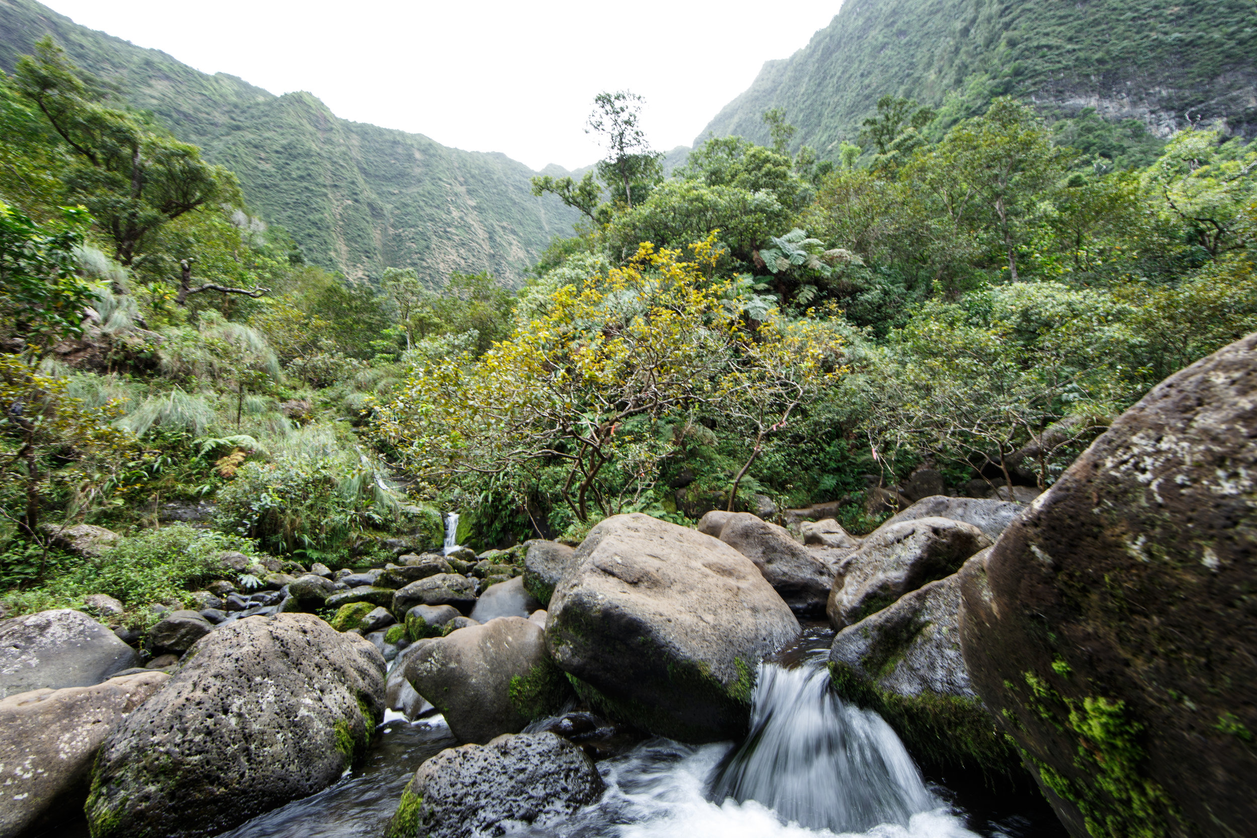  This rocky river snakes out from the falls to the beach through the valley. 