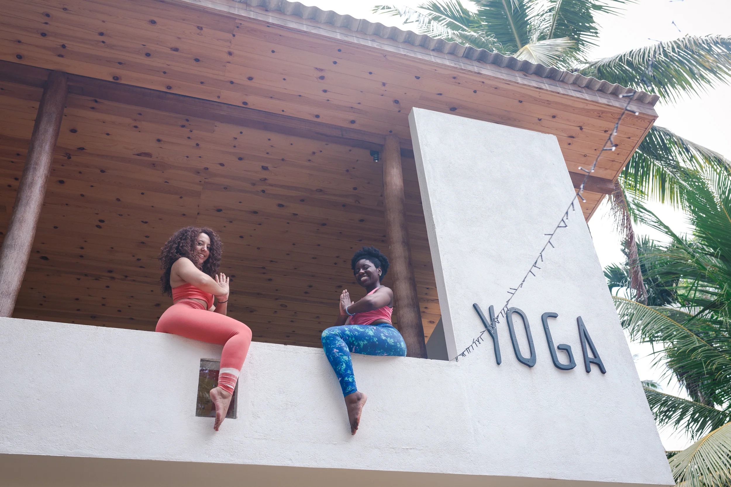 Retreat attendees, Iysha and Judi, in the yoga shala at Salt House.