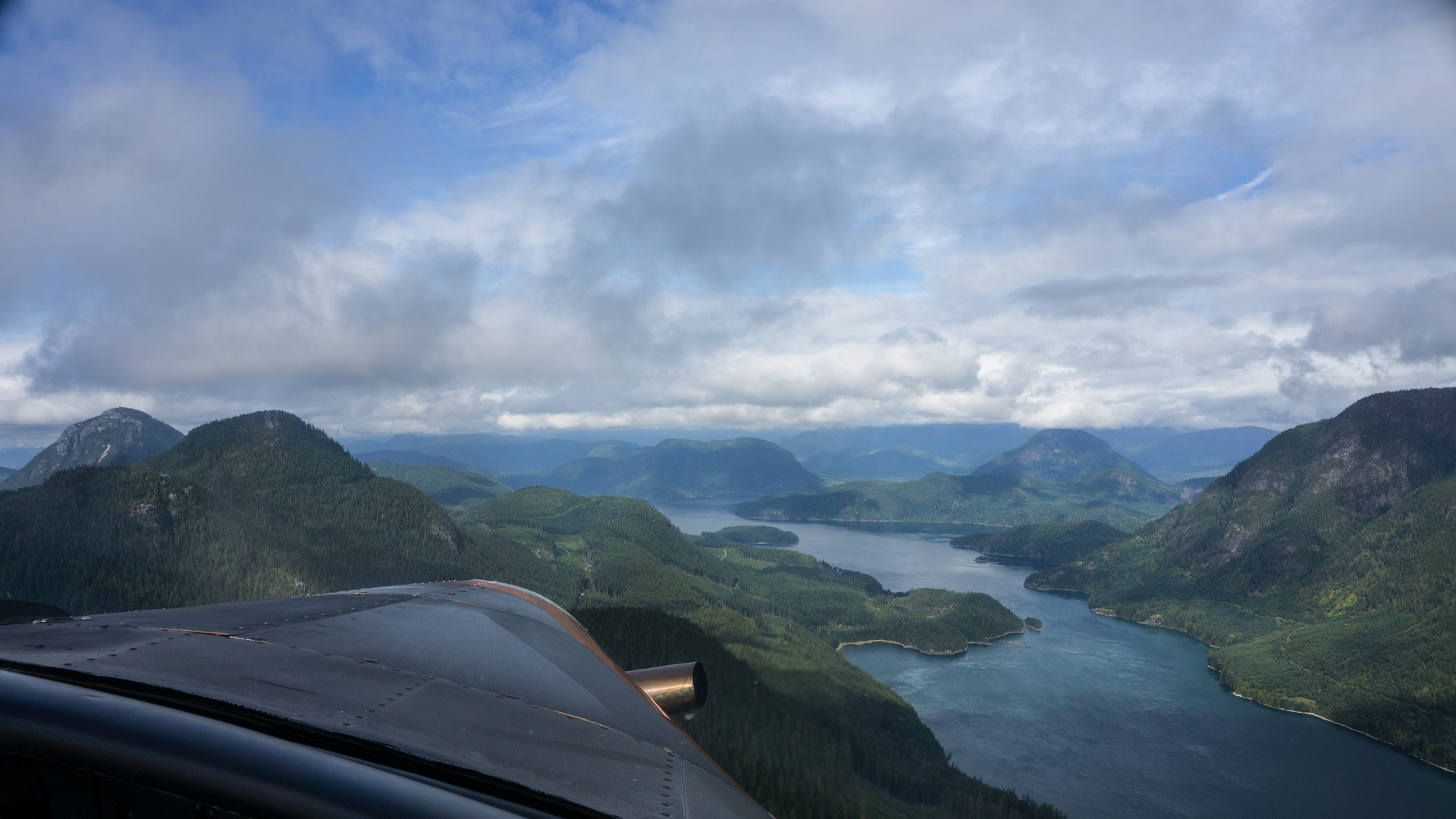 Arial view of mountains and water