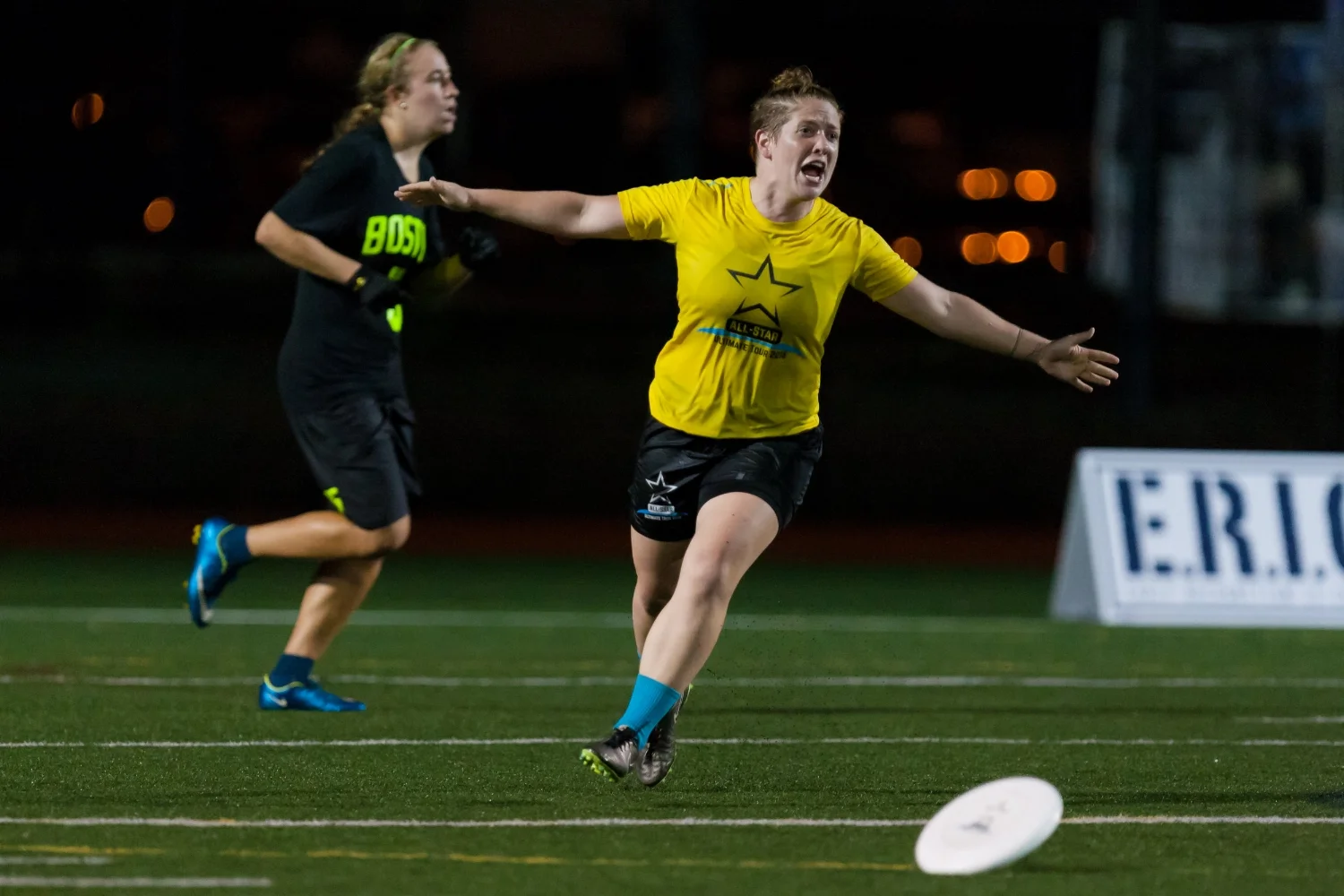 Shofner celebrates a score in the All Star Tour game against Boston Brute Squad in 2016. (Burt Granofsky, UltiPhotos )