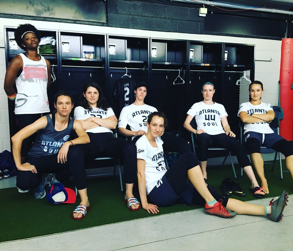 Palmer (far left) with her teammates before a Soul game.