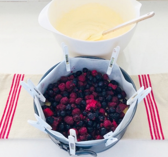 Berries on top of cake base