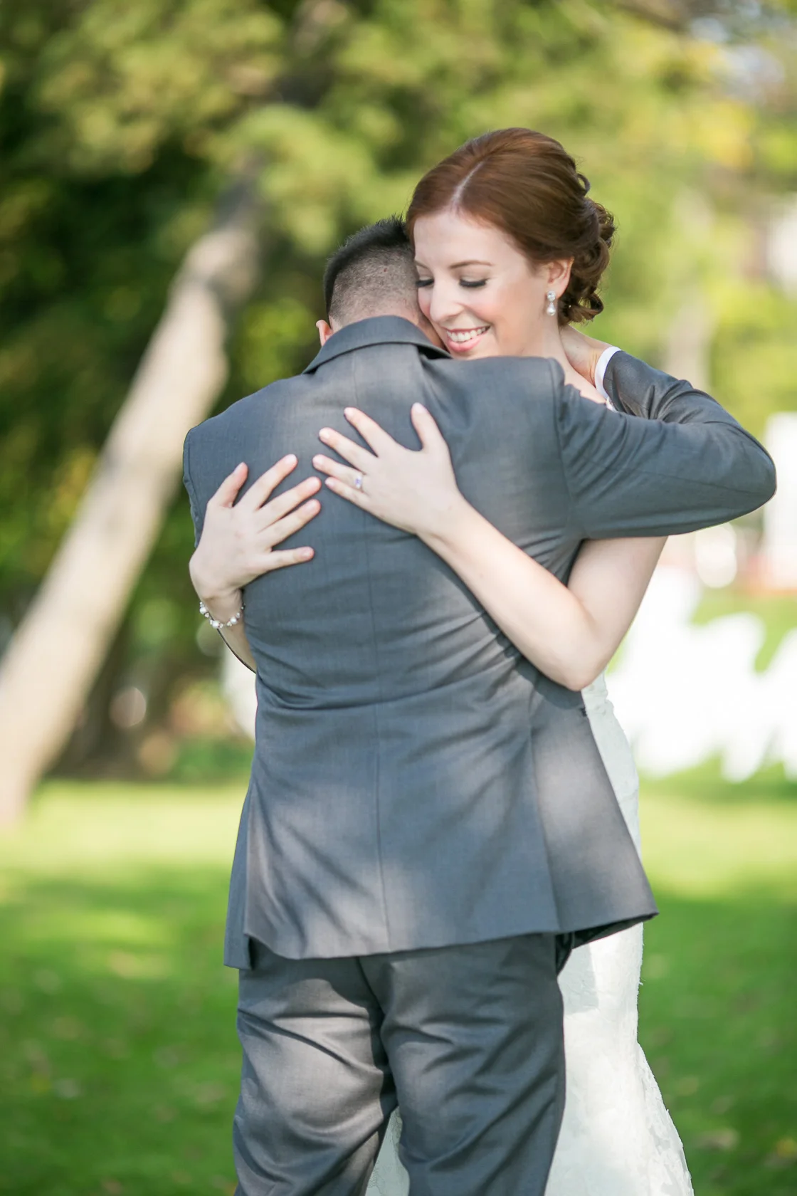 Embracing each other.