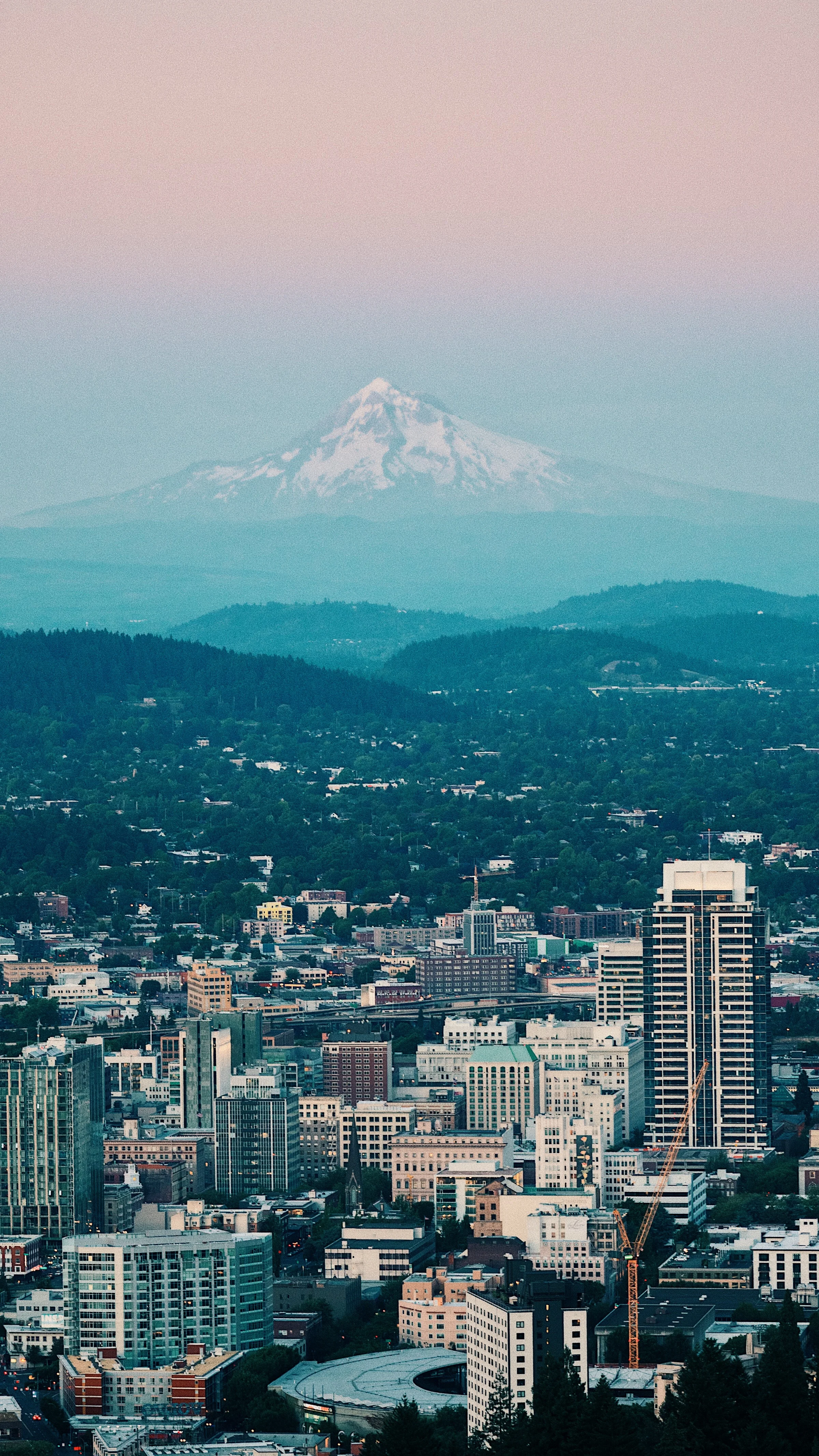 Portland Oregon cityscape with Mount Hood in the background