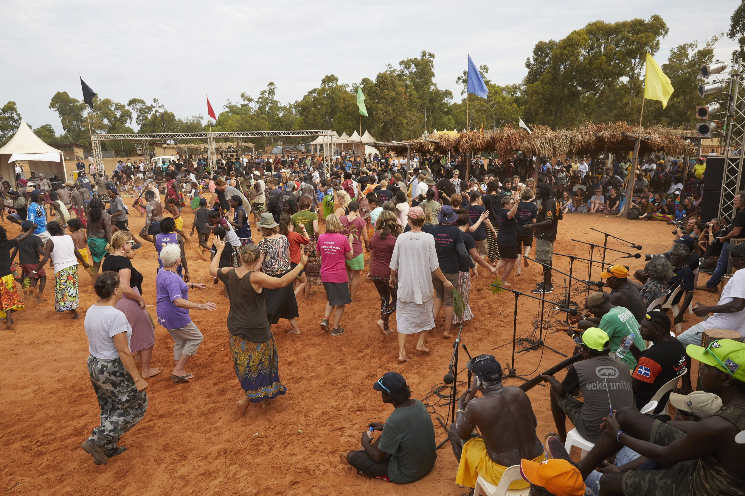  The afternoon  bunggul  (traditional dance) is a highlight of Garma, with guests often invited to join in on the celebrations. 