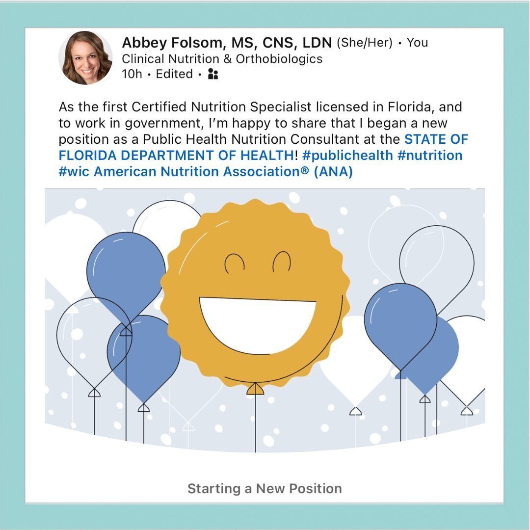 It&rsquo;s an honor to be a part of the WIC Program Services team for the Florida Department of Health! 
.
.
#CertifiedNutritionSpecialist #LicensedNutritionist #publichealth #wic #FloridaNutrition #nutrition