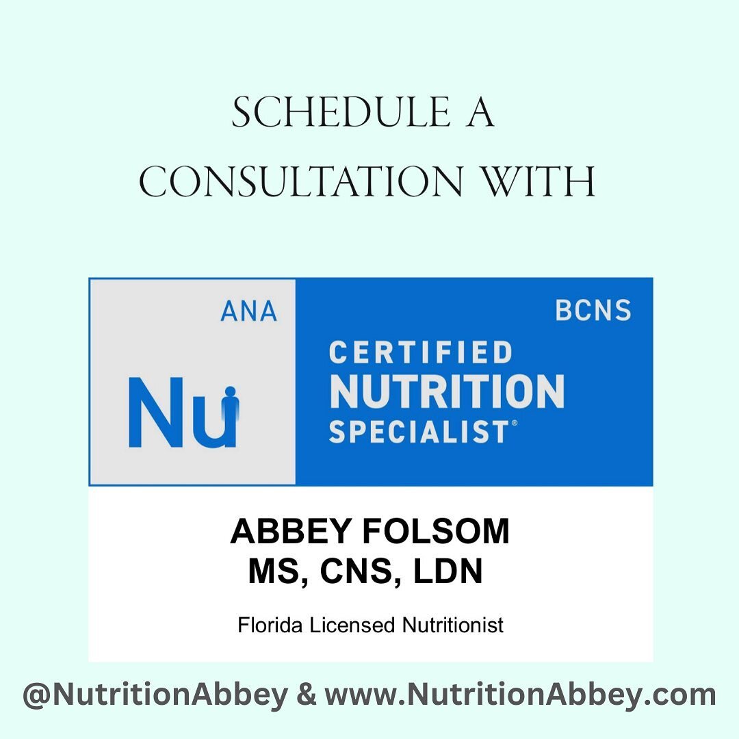 Telenutrition available! Request a nutrition appointment, by visiting 
https://nutritionabbey.com/appt
.
.
#CertifiedNutritionSpecialist #LicensedNutritionist #FoodScientist #NutritionScientist #MedicalNutritionTherapy
#ClinicalNutrition #Tallahassee