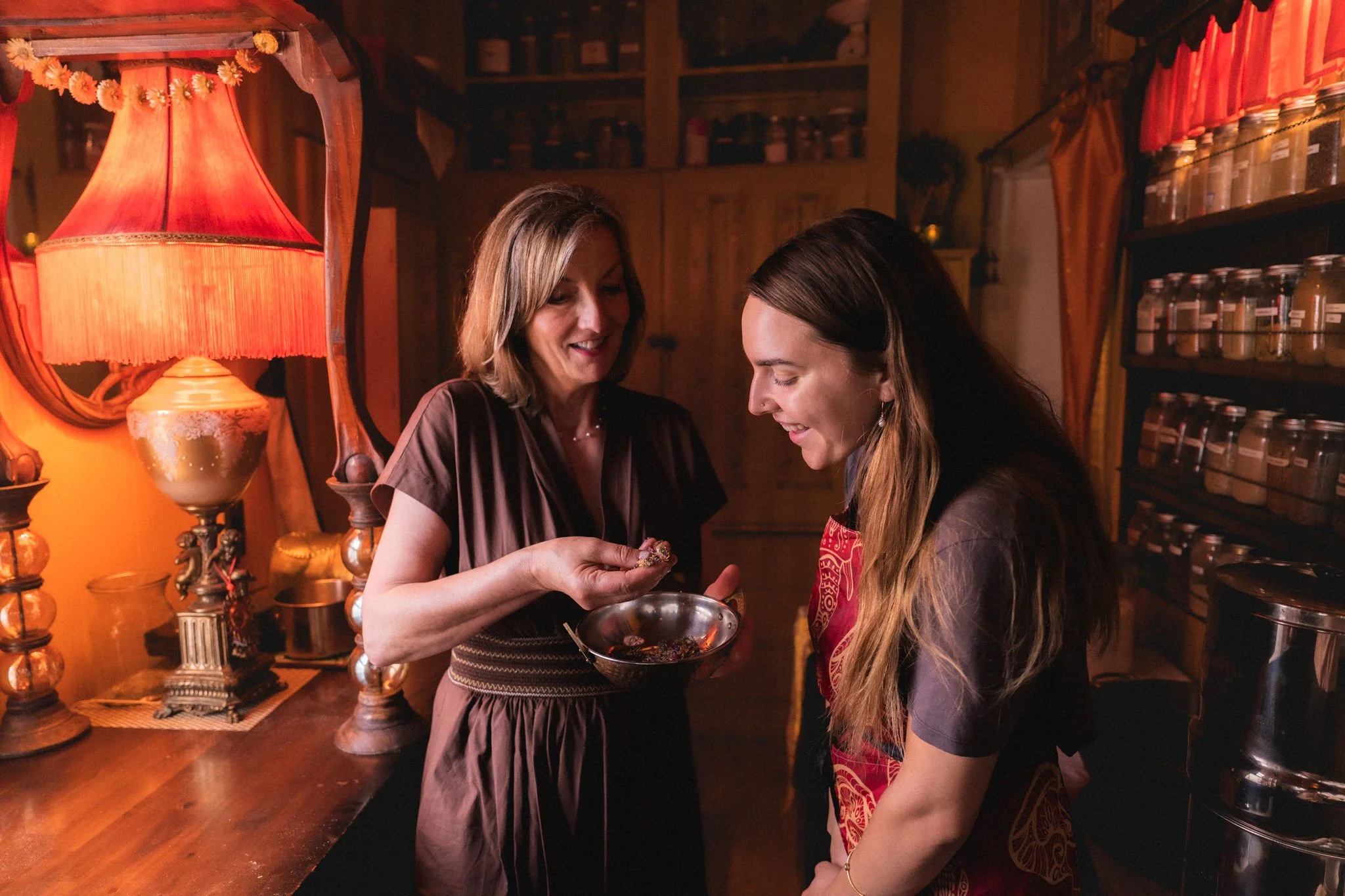 Students practicing traditional Ayurvedic Bodywork during immersive hands-on training at Maharani Academy in Santa Barbara.