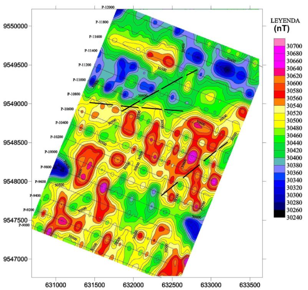 TMI image of Ground Magnetic data (Ecuador Gold S.A. image).