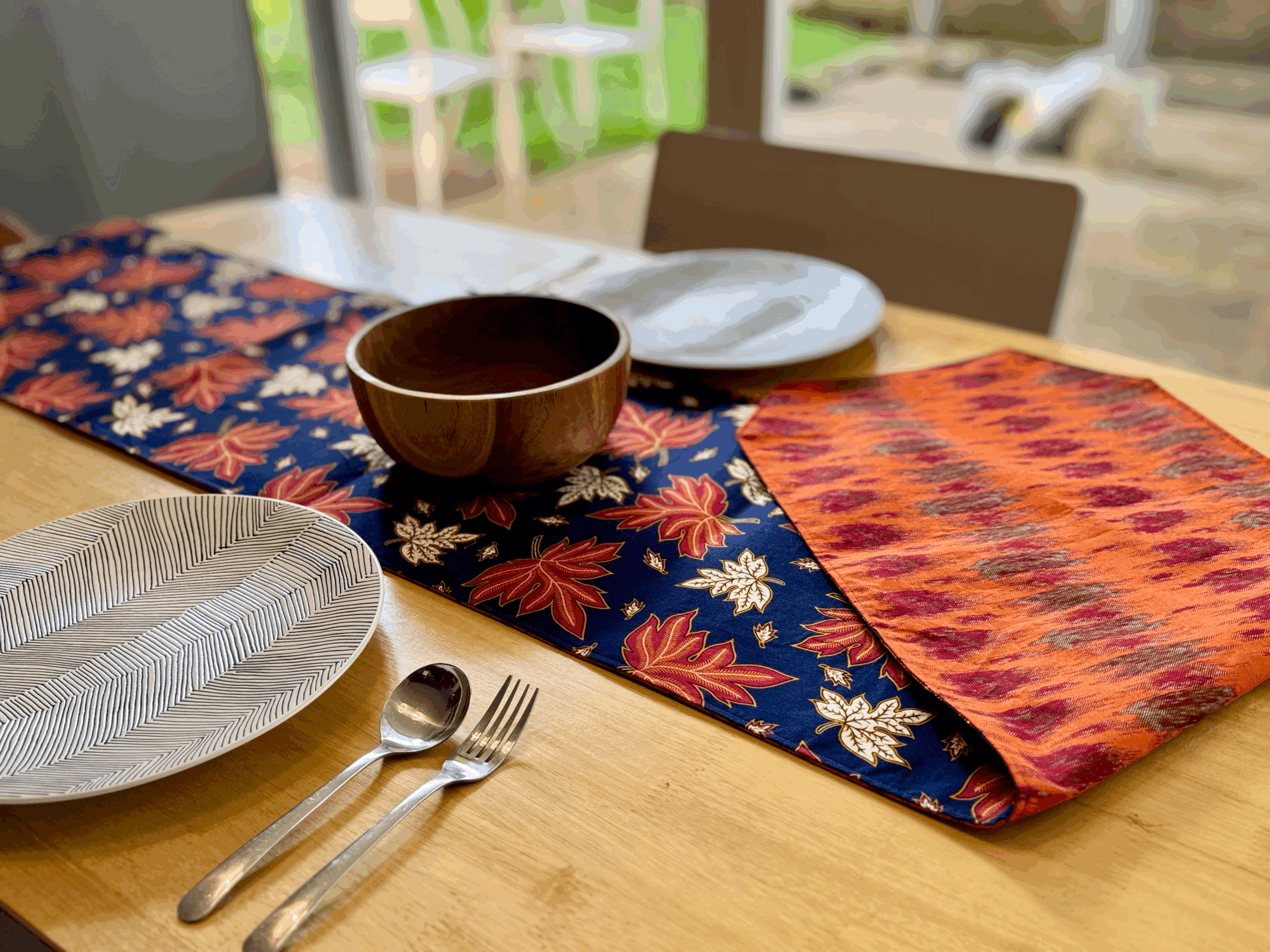 Blue & Orange Fall Leaves Reversible Table Runner