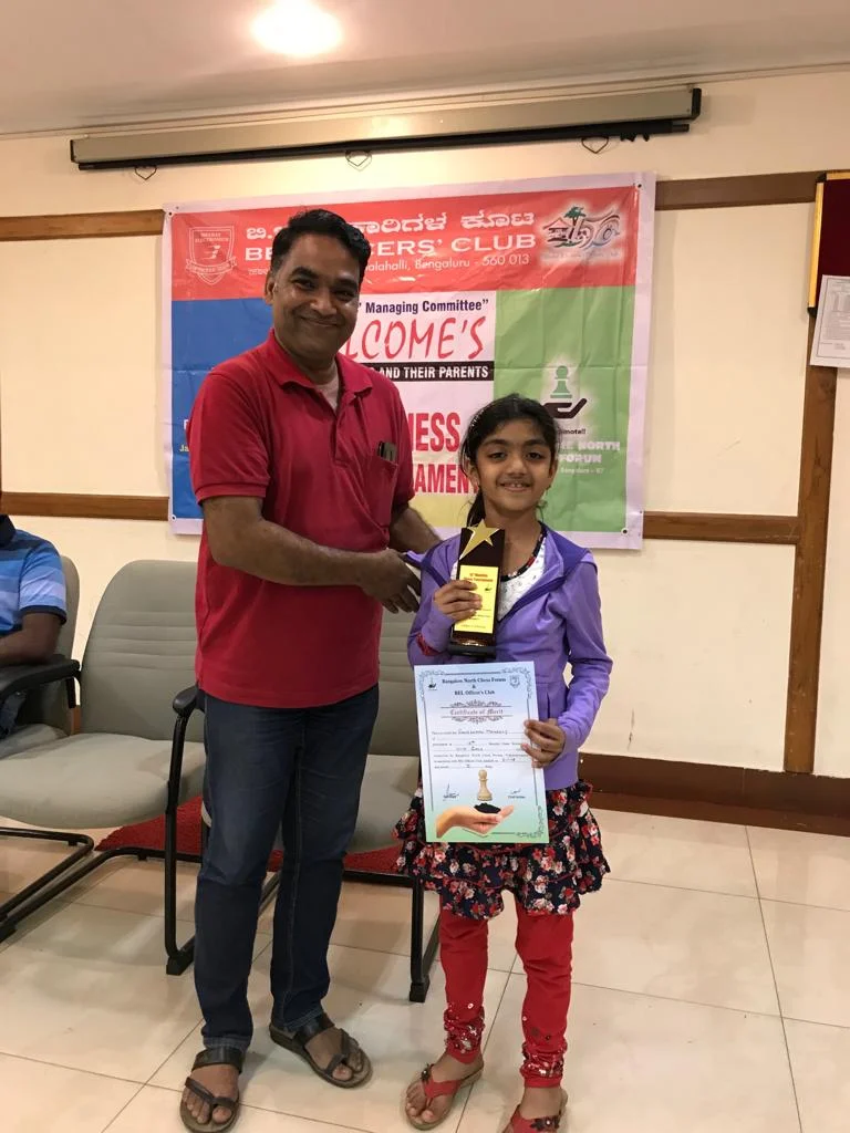 Manasvi Secures 1st Place in the Girls Category of the 15th BNCF Monthly Chess Tournament - U10 Category