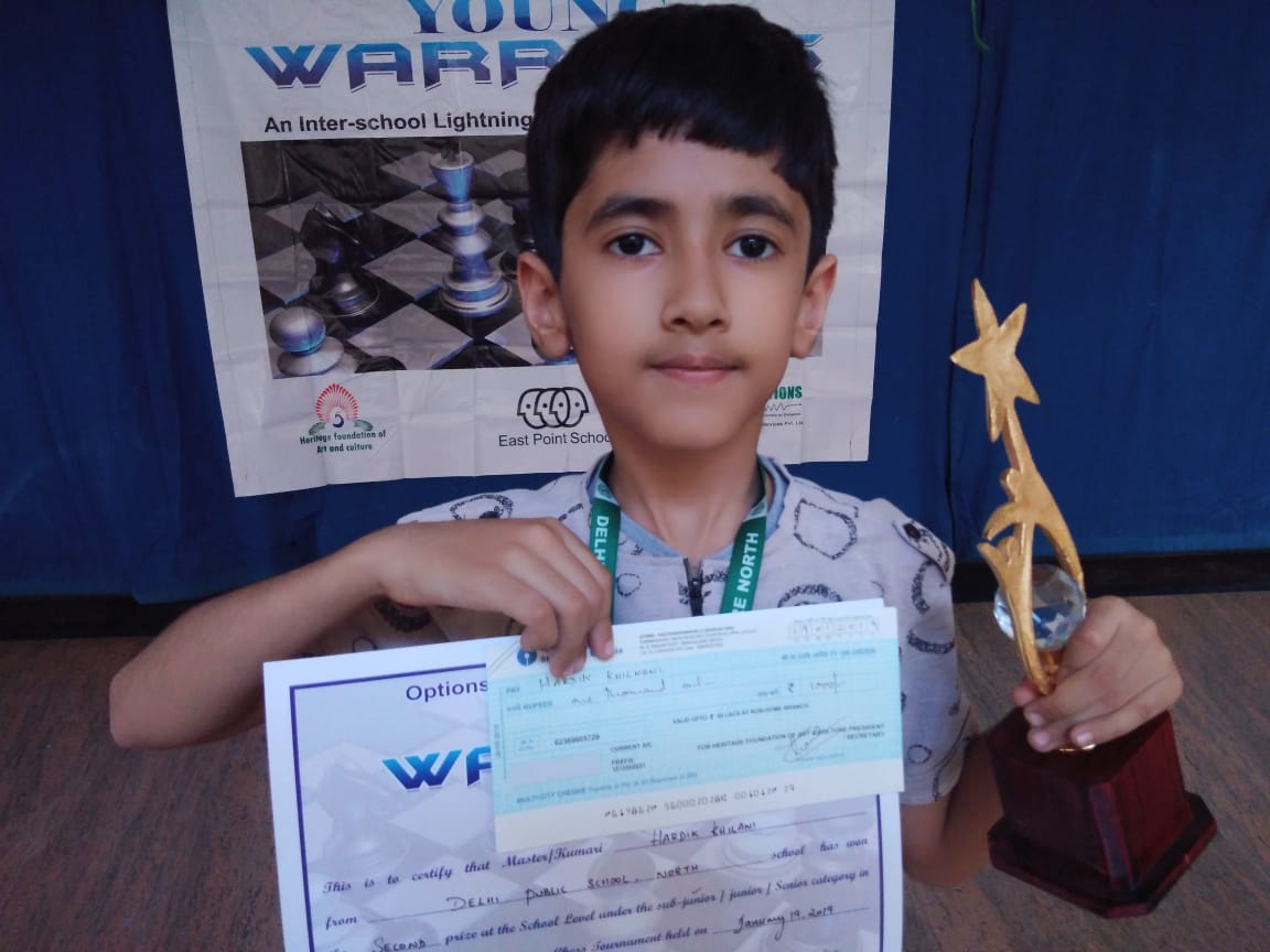 Congratulations to Hardik for securing 2nd place in the Eastpoint Interschool Chess Competition 2019 and winning a cash prize of INR 1000