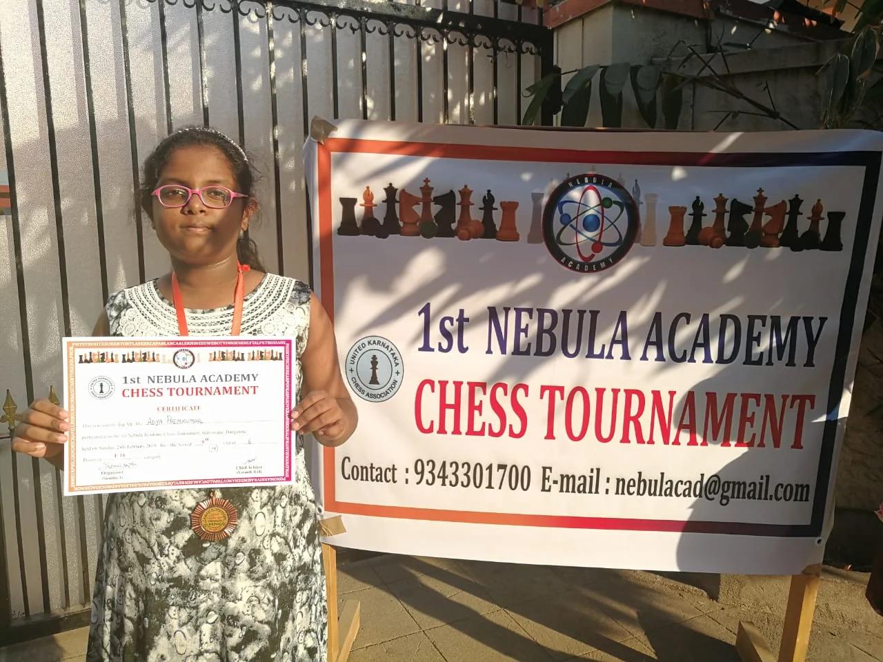 Congratulations to Adya Premkumar for securing 8th place in the 1st Nebula Academy Chess Tournament Under 16 Category