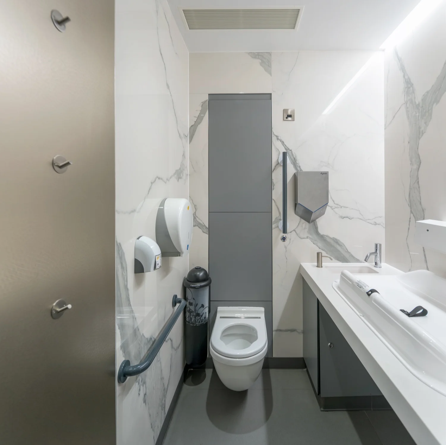 Enlarged ‘Ambulant’ WC and baby change facilities are provided with both female & male washrooms