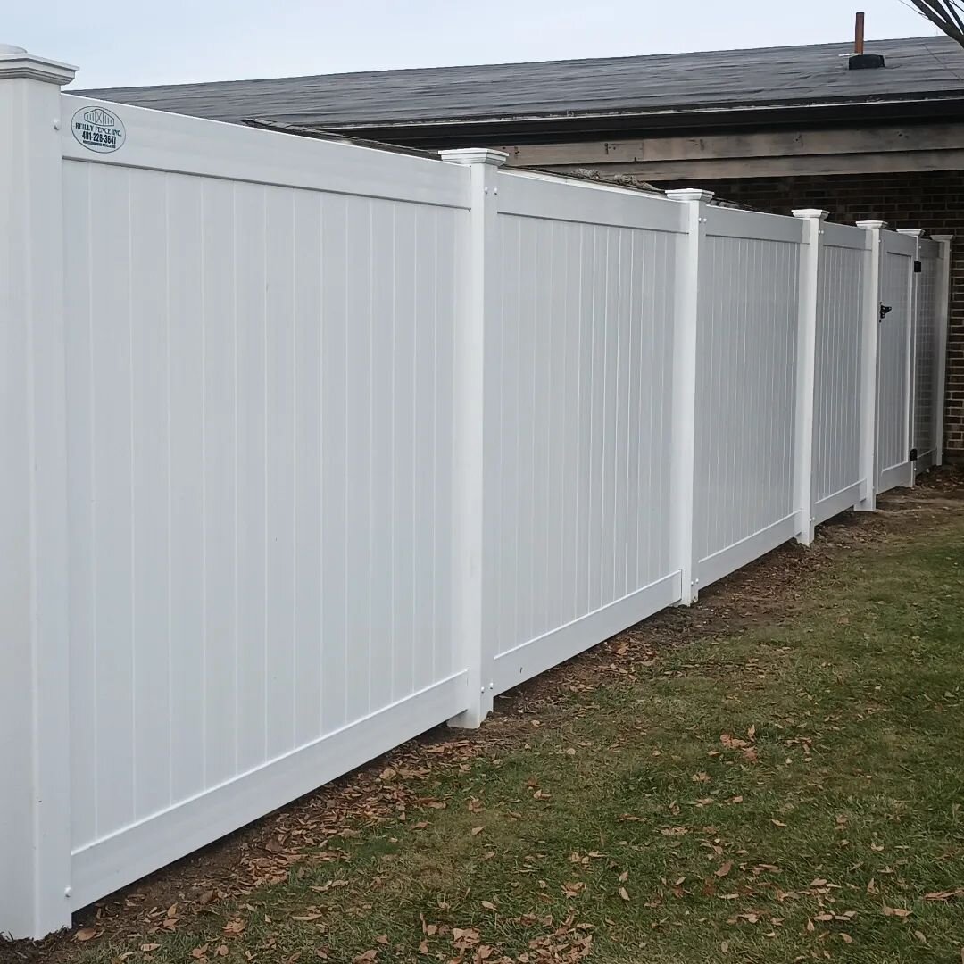 136' of V300-6' Privacy fence with two 4' matching walk gates 401-545-8630 Reilly Fence Inc All types of fence and enclosures