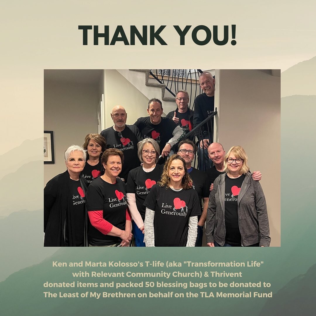 Let&rsquo;s start our Monday out with a gratitude post! We can&rsquo;t thank our supports enough for adopting our foundation with for their community outreach projects. Thank you to Ken and Marta Kolosso&rsquo;s T-Life (Relevant Community Churchs&rsq