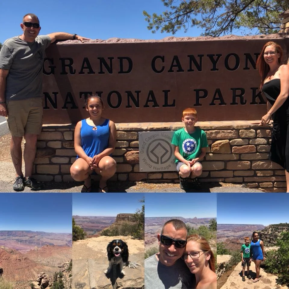 Enjoying the Grand Canyon as a family. It was hot, the car ride was made interesting by a dog with some intestinal drama but overall everyone liked the experience.