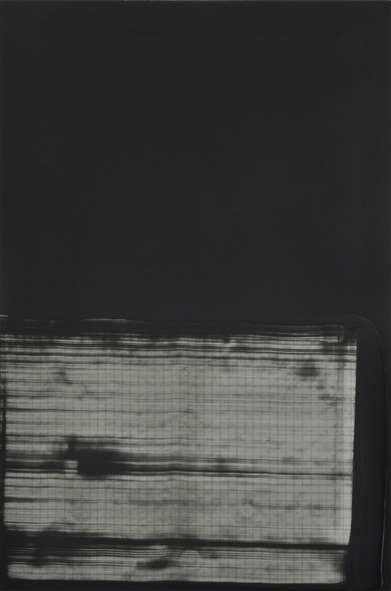  Erasure 2, graphite, chalkboard paint, mylar on panel, 18” x 12”, 2016 