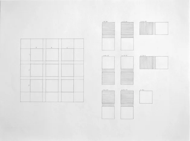  Schematic of “Square Shifting”, graphite on paper, 18” x 24”, 2010 