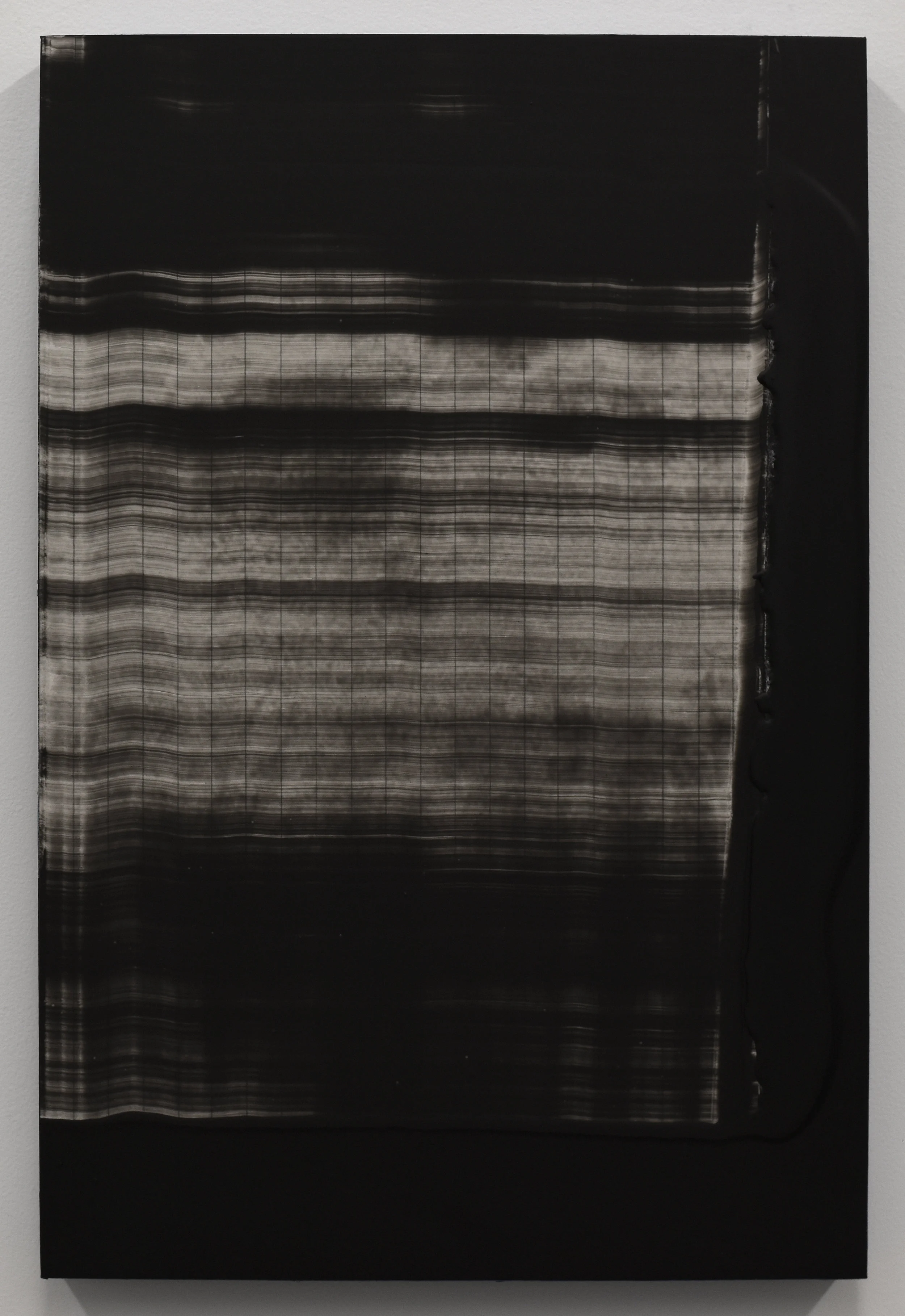  Erasure 16, graphite, chalkboard paint, mylar on panel, 18” x 12”, 2019 