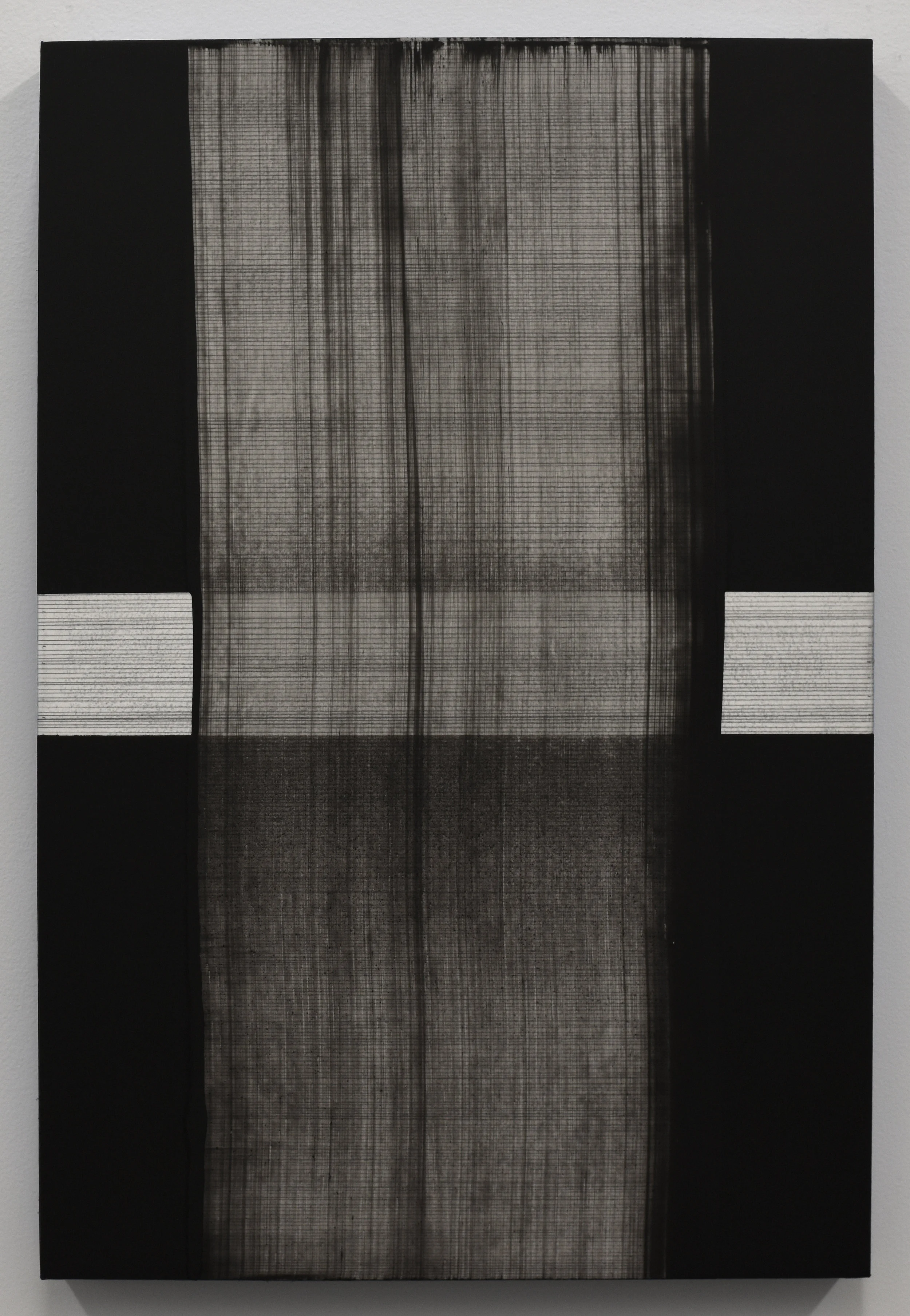  Erasure 17, graphite, chalkboard paint, mylar on panel, 18” x 12”, 2019 