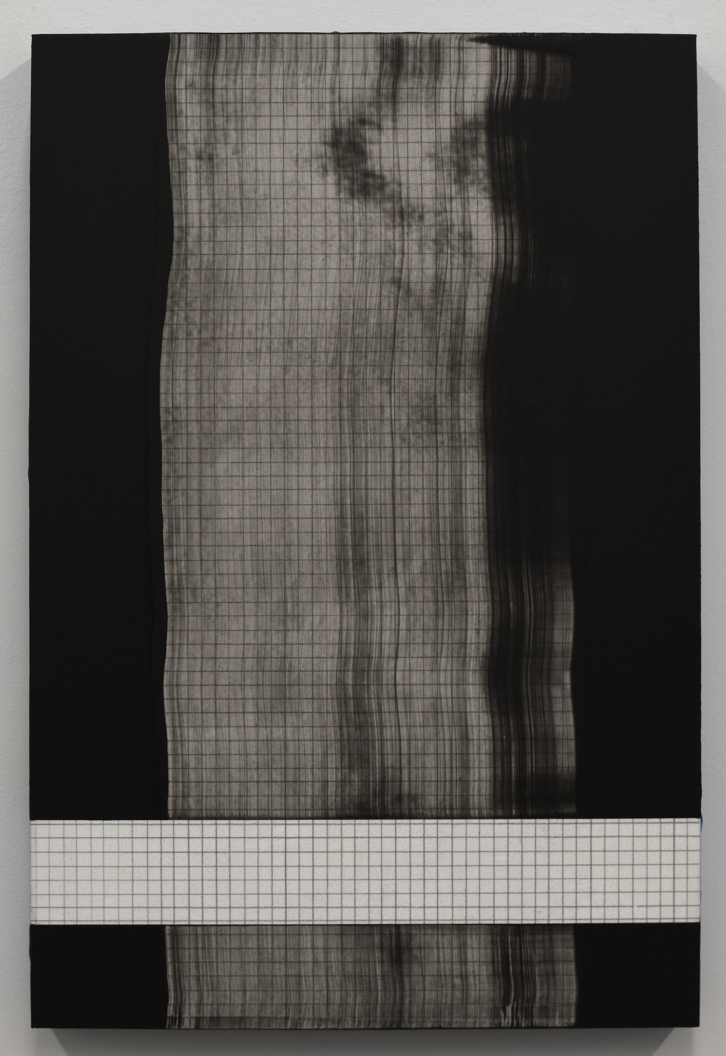  Erasure 19, graphite, chalkboard paint, mylar on panel, 18” x 12”, 2019 
