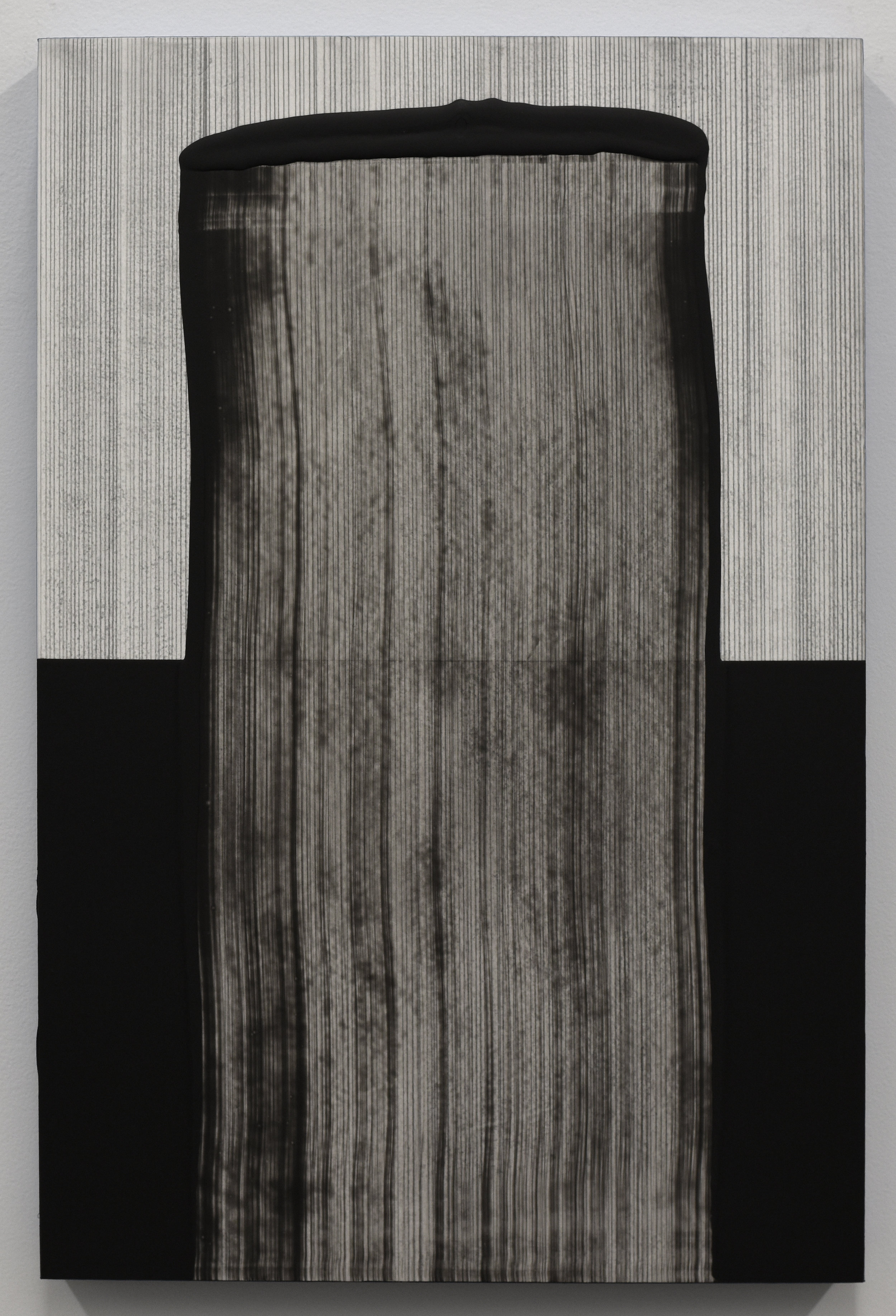 Erasure 18, graphite, chalkboard paint, mylar on panel, 18” x 12”, 2019 