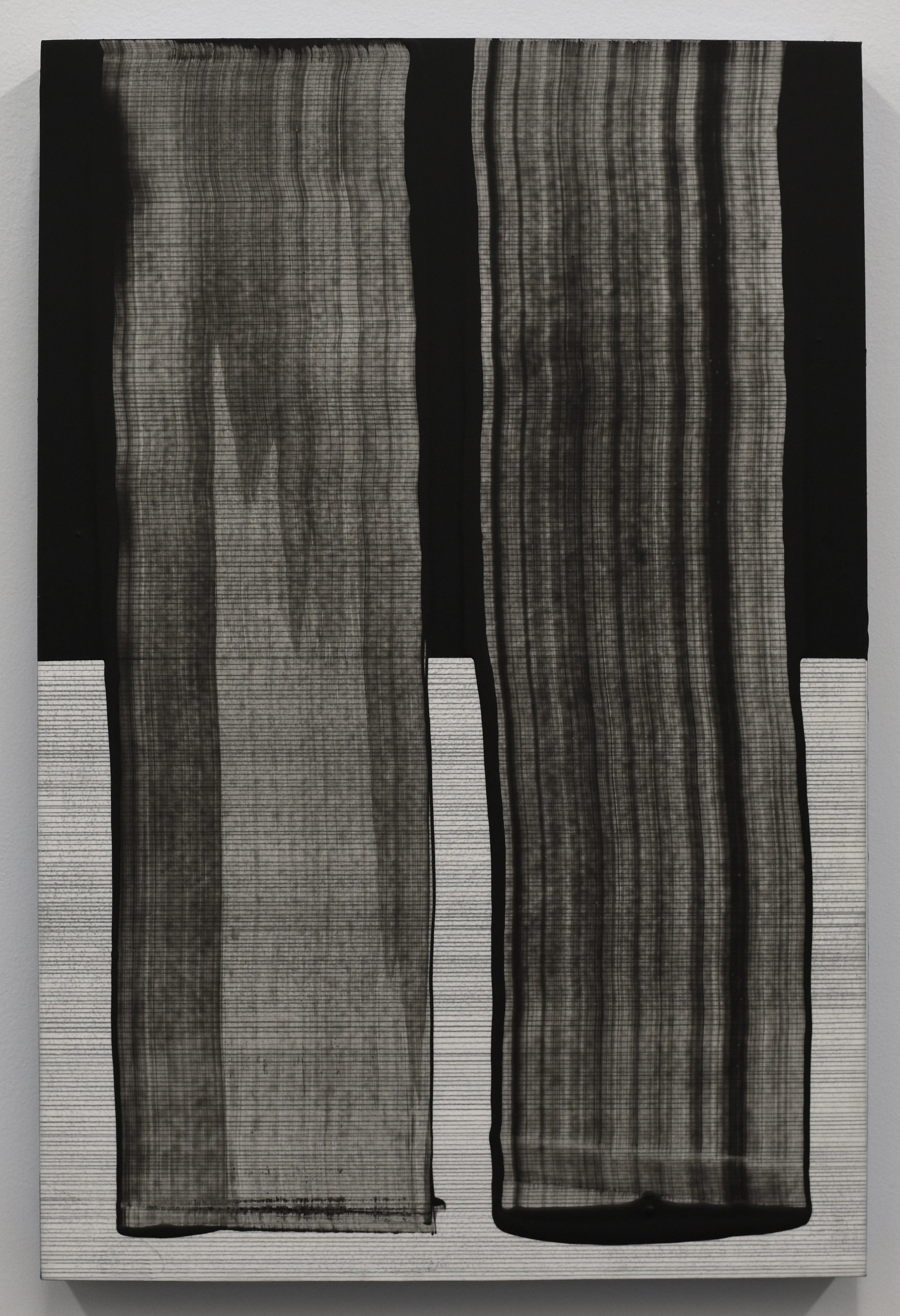  Erasure 21, graphite, chalkboard paint, mylar on panel, 18” x 12”, 2019 