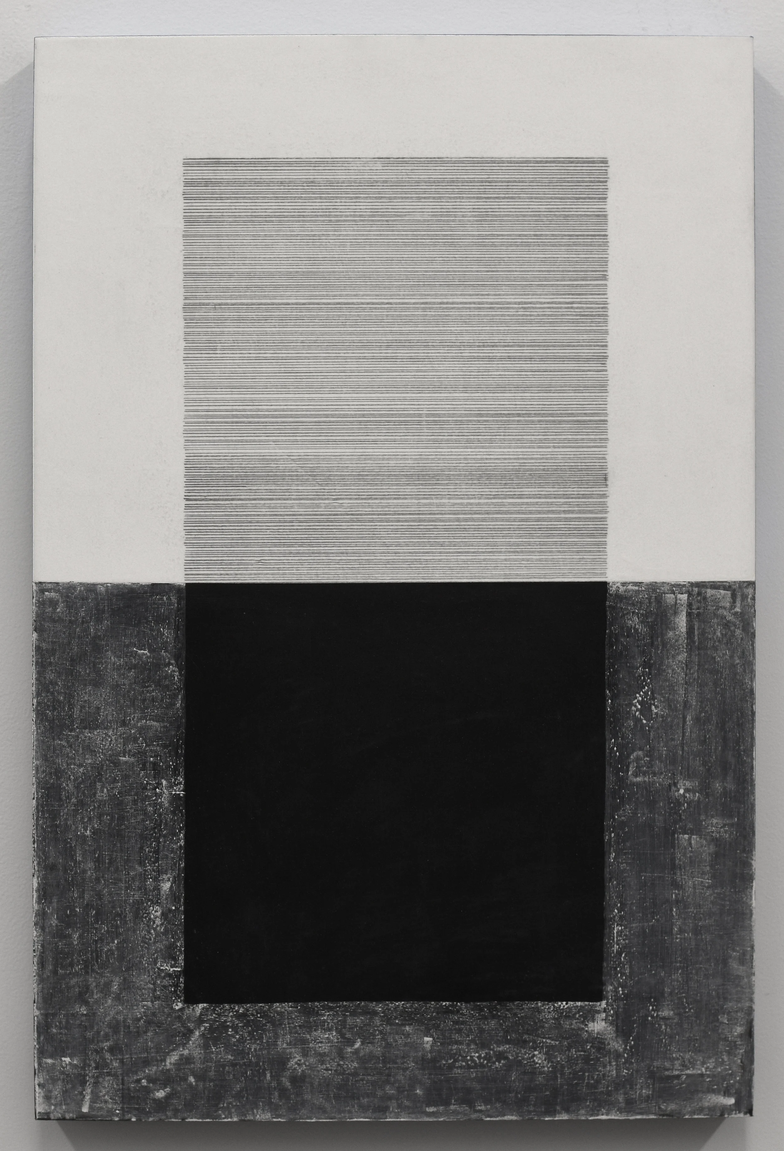  Erasure 23, graphite, chalkboard paint, chalk, mylar on panel, 18” x 12”, 2019 