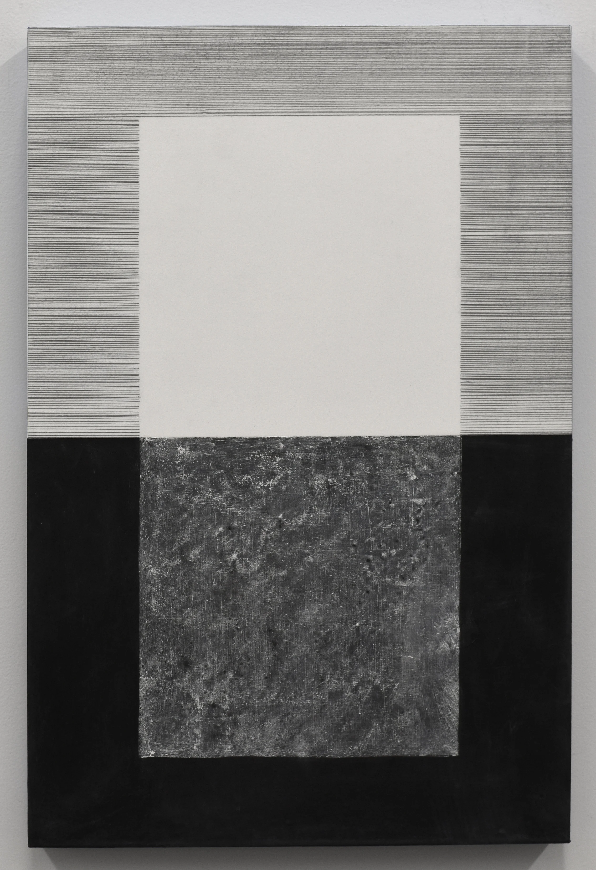  Erasure 24, graphite, chalkboard paint, chalk, mylar on panel, 18” x 12”, 2019 