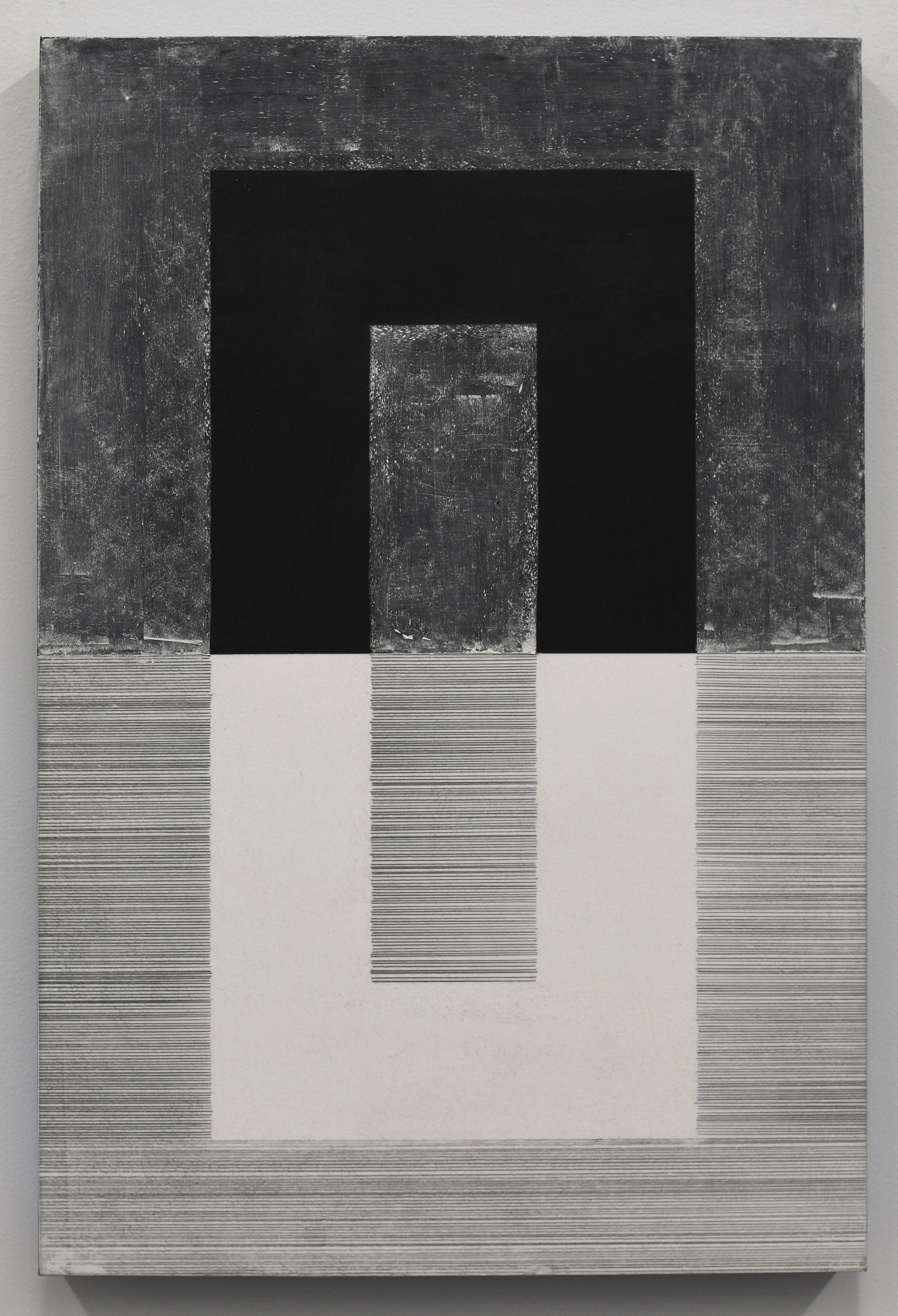  Erasure 25, graphite, chalkboard paint, chalk, mylar on panel, 18” x 12”, 2019 