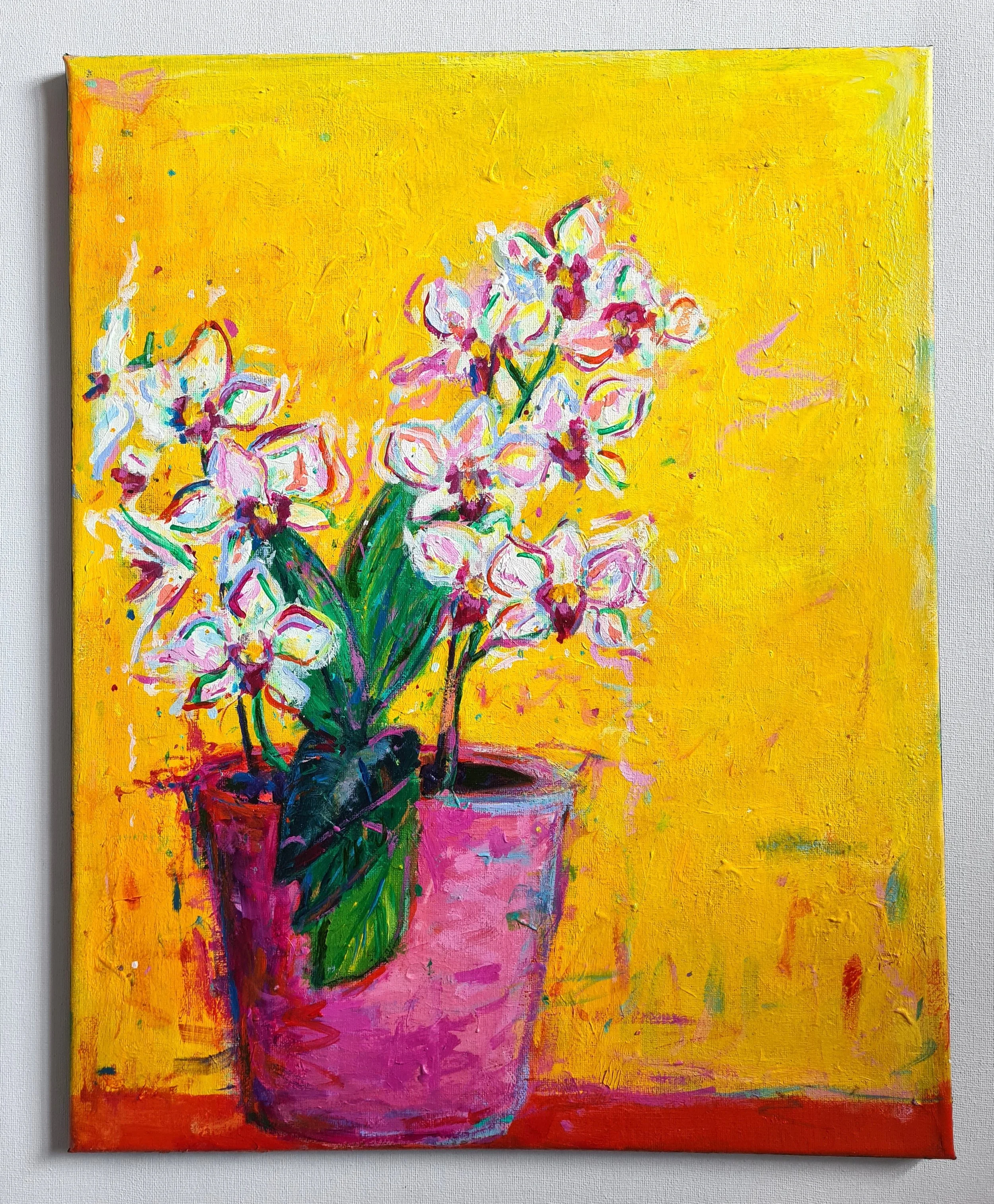 painting of white and pink orchids
