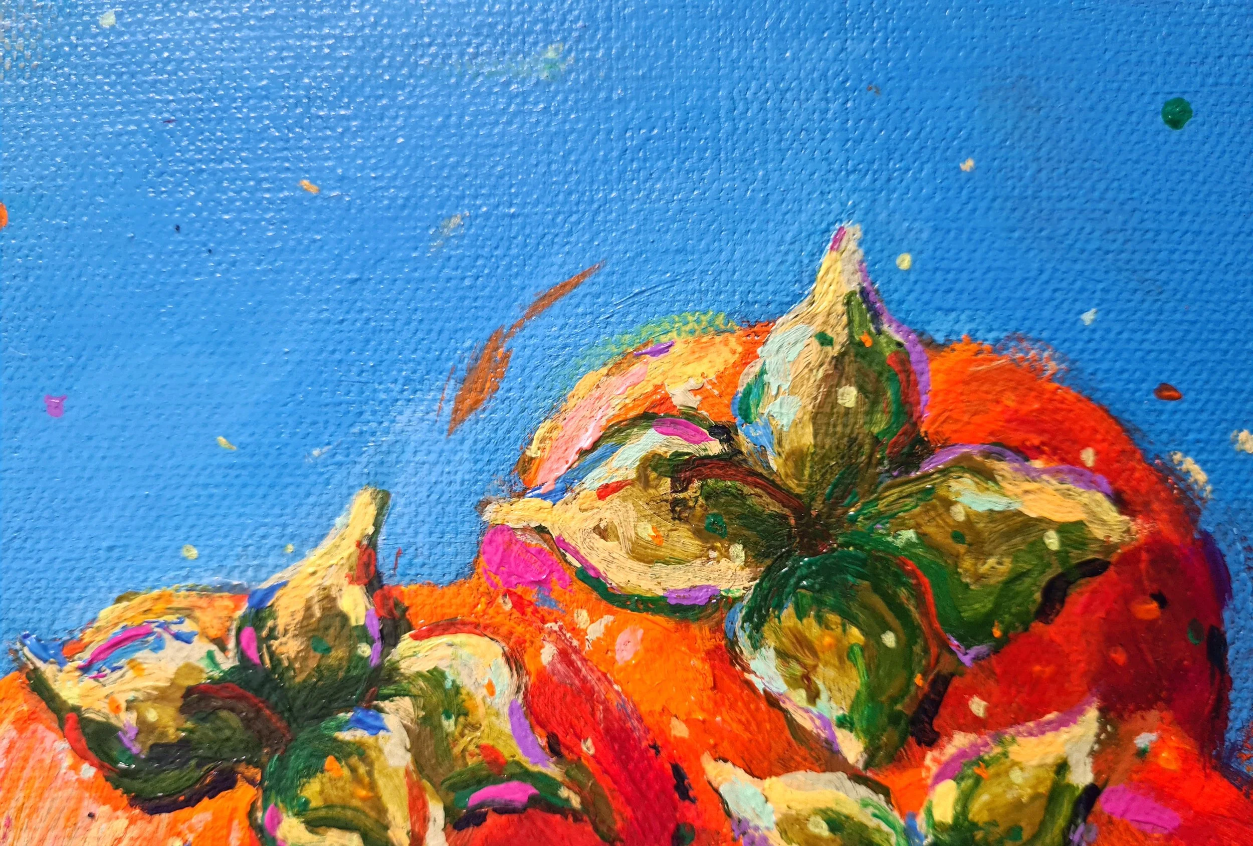 close up of a painting of fruit