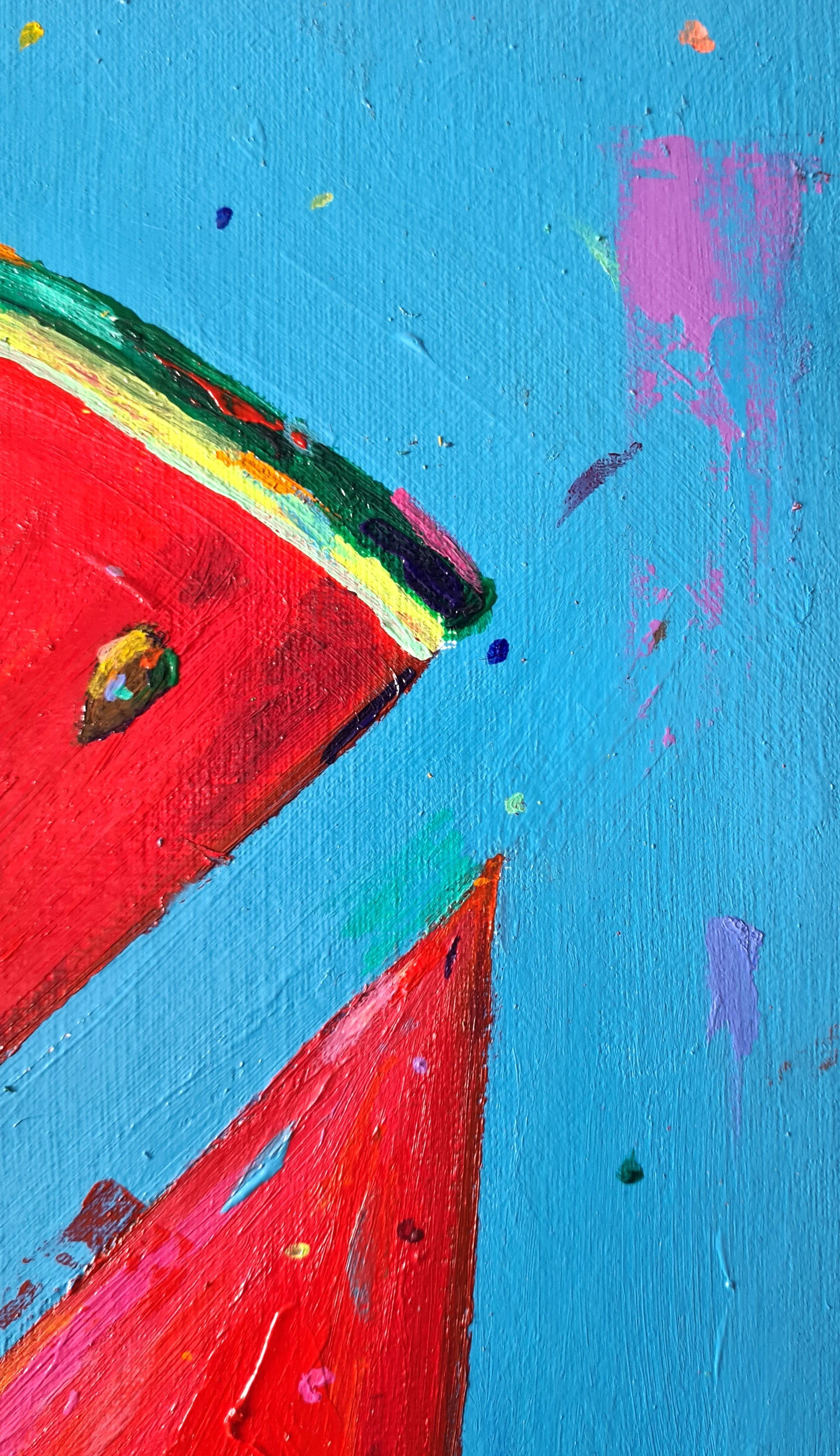 close up of colourful blue and red art