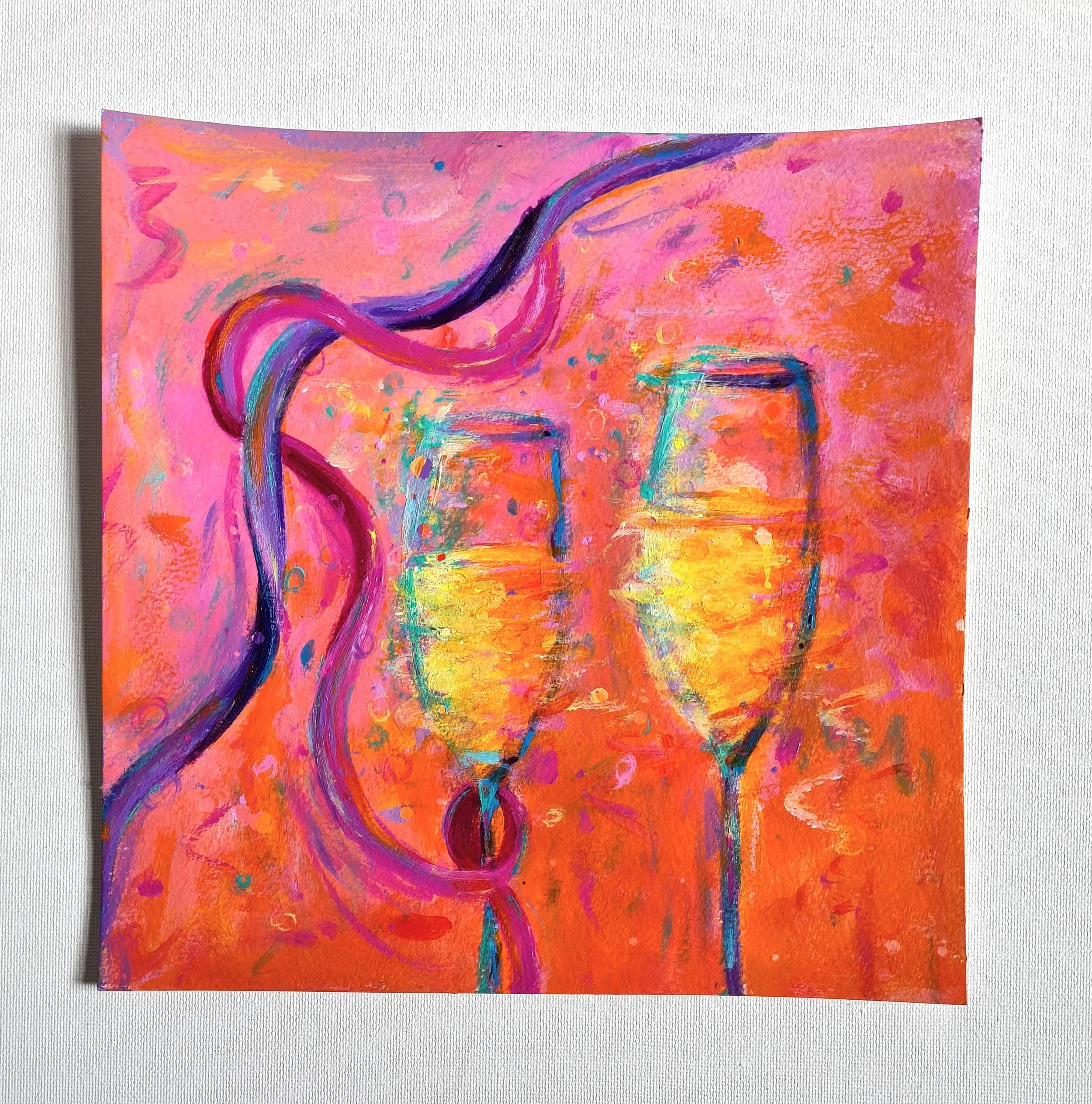 painting of two champagne glasses