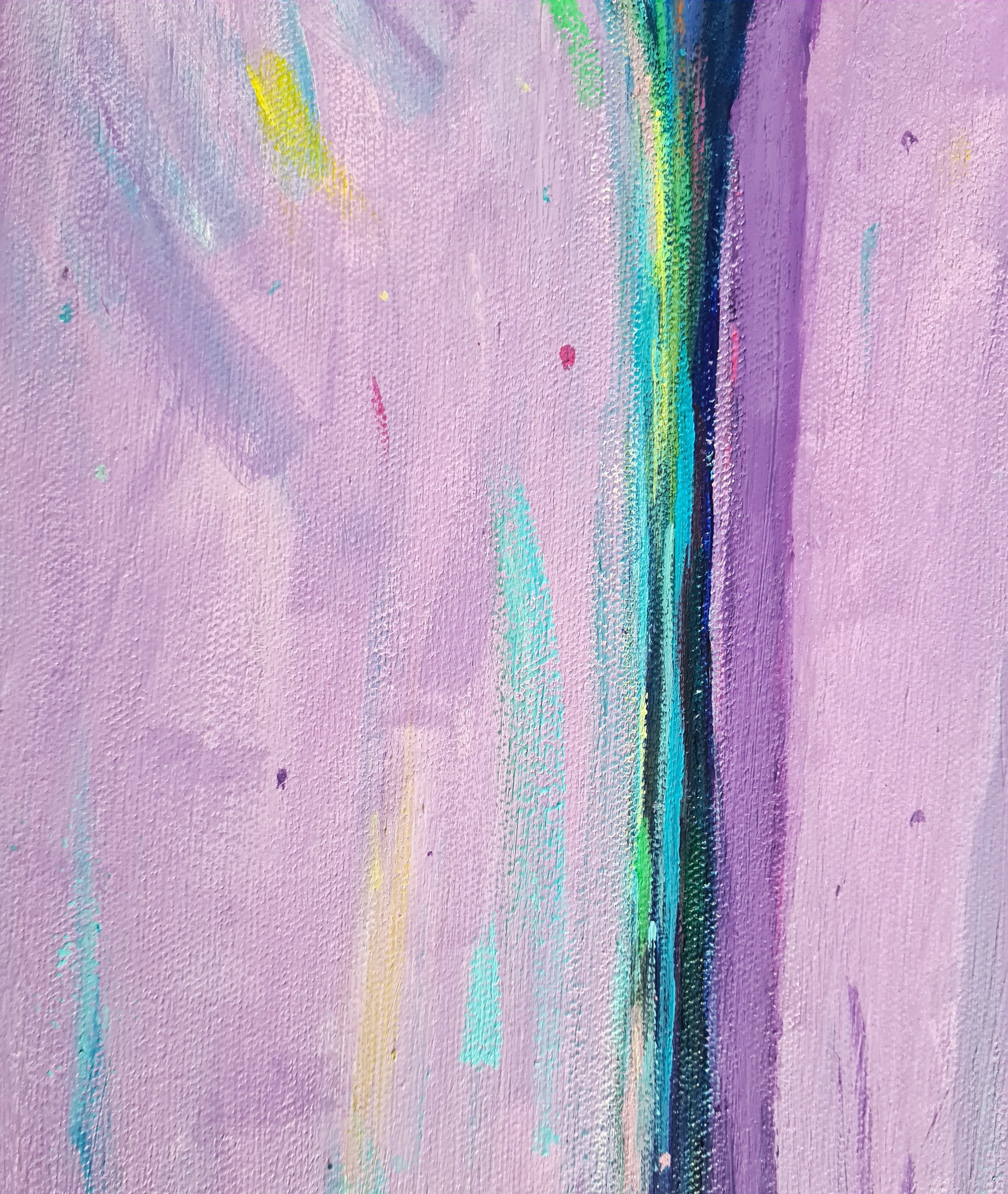 close up of a painting of a fork against a purple background