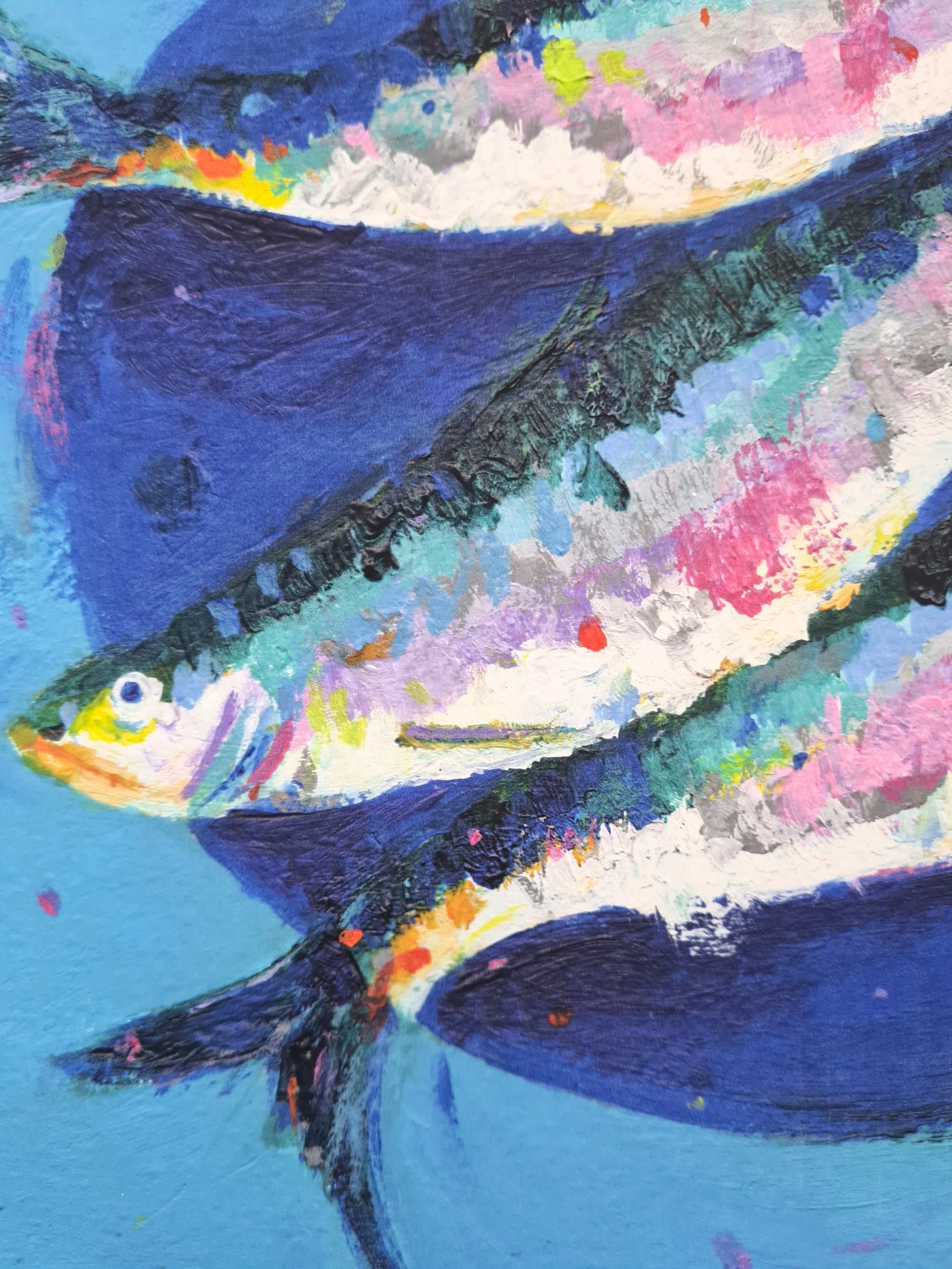 close up of sardines painting