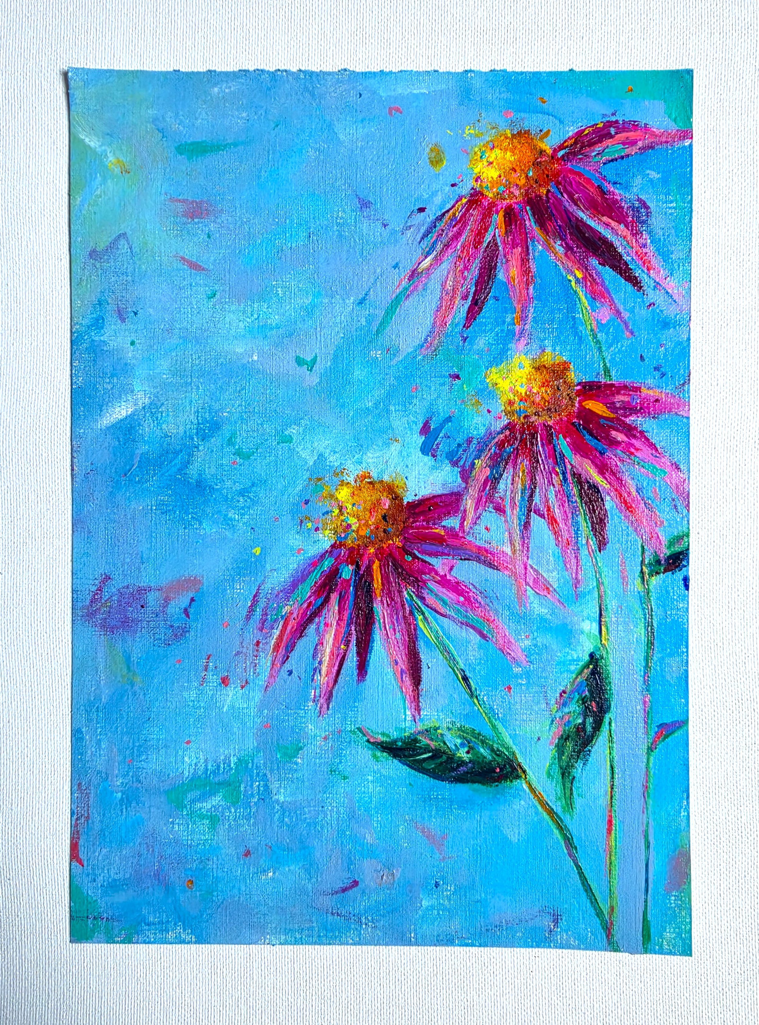 painting of pink flowers