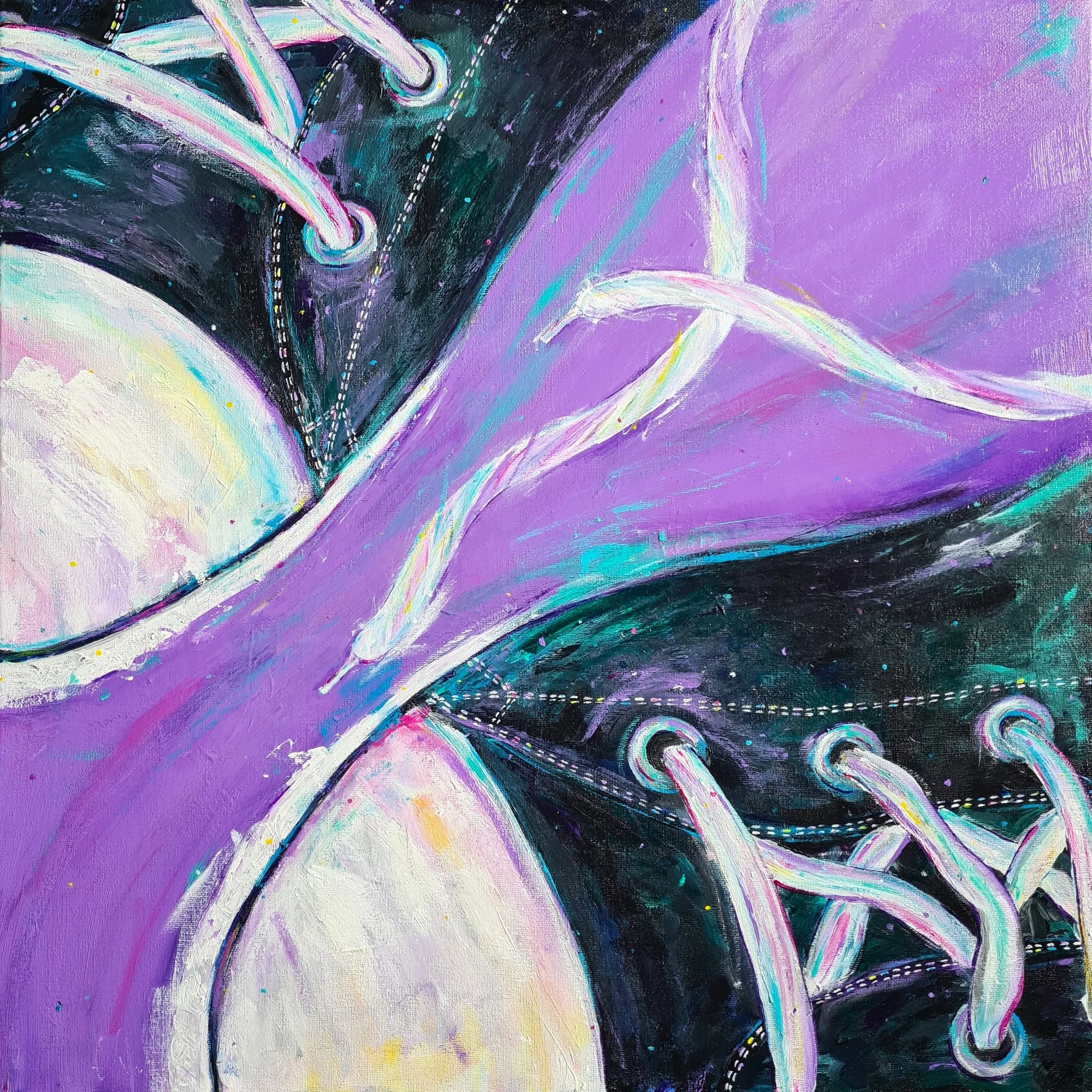 Large painting of converse trainers