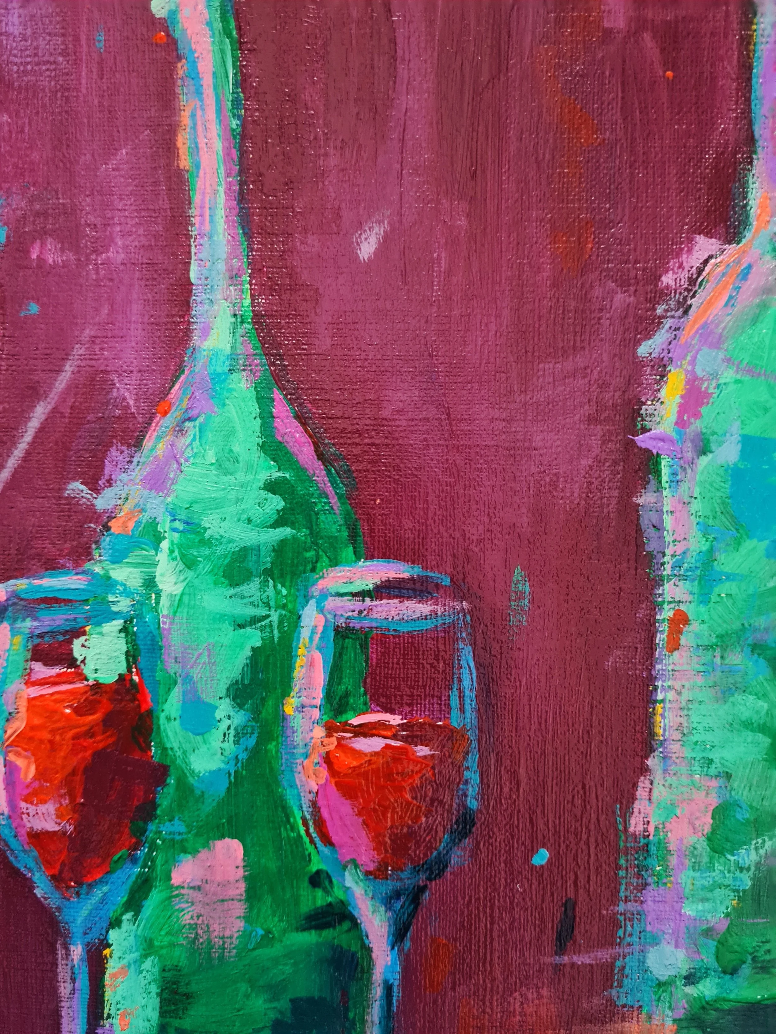 painting of wine bottles