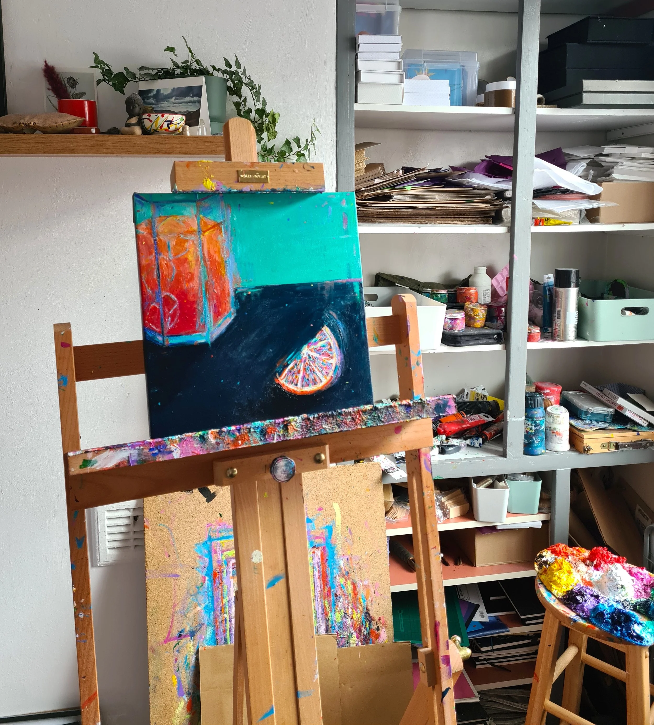 colourful painting in an artists studio