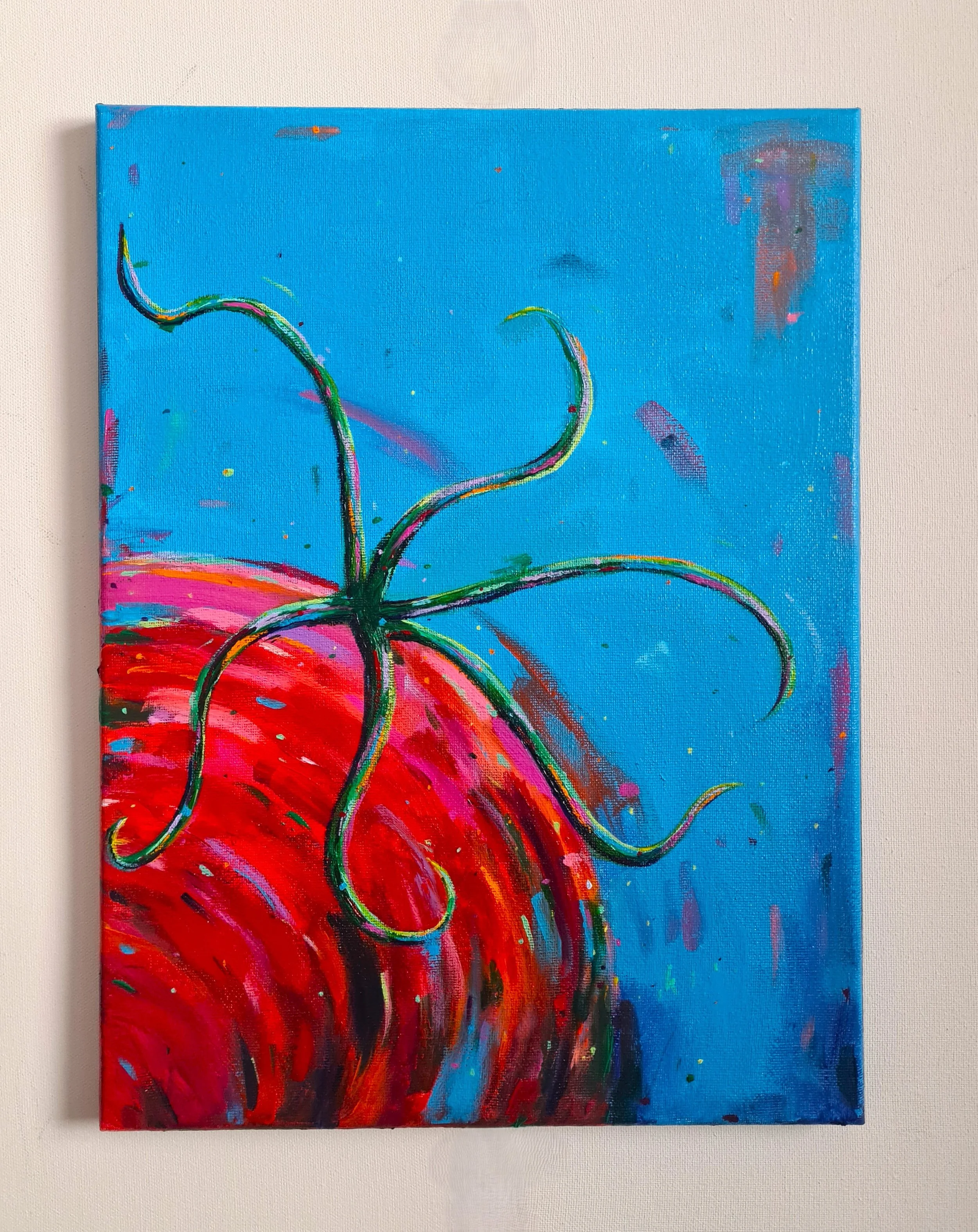 red tomato blue background
