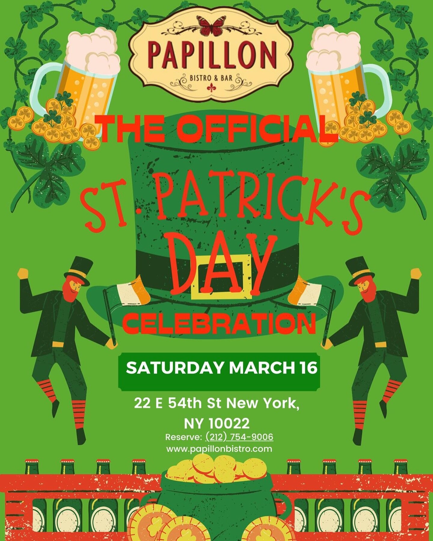 Shamrocks, shenanigans, and a pint or two let the St. Patrick&rsquo;s festivities begin at Papillon this weekend! 🍀🍻