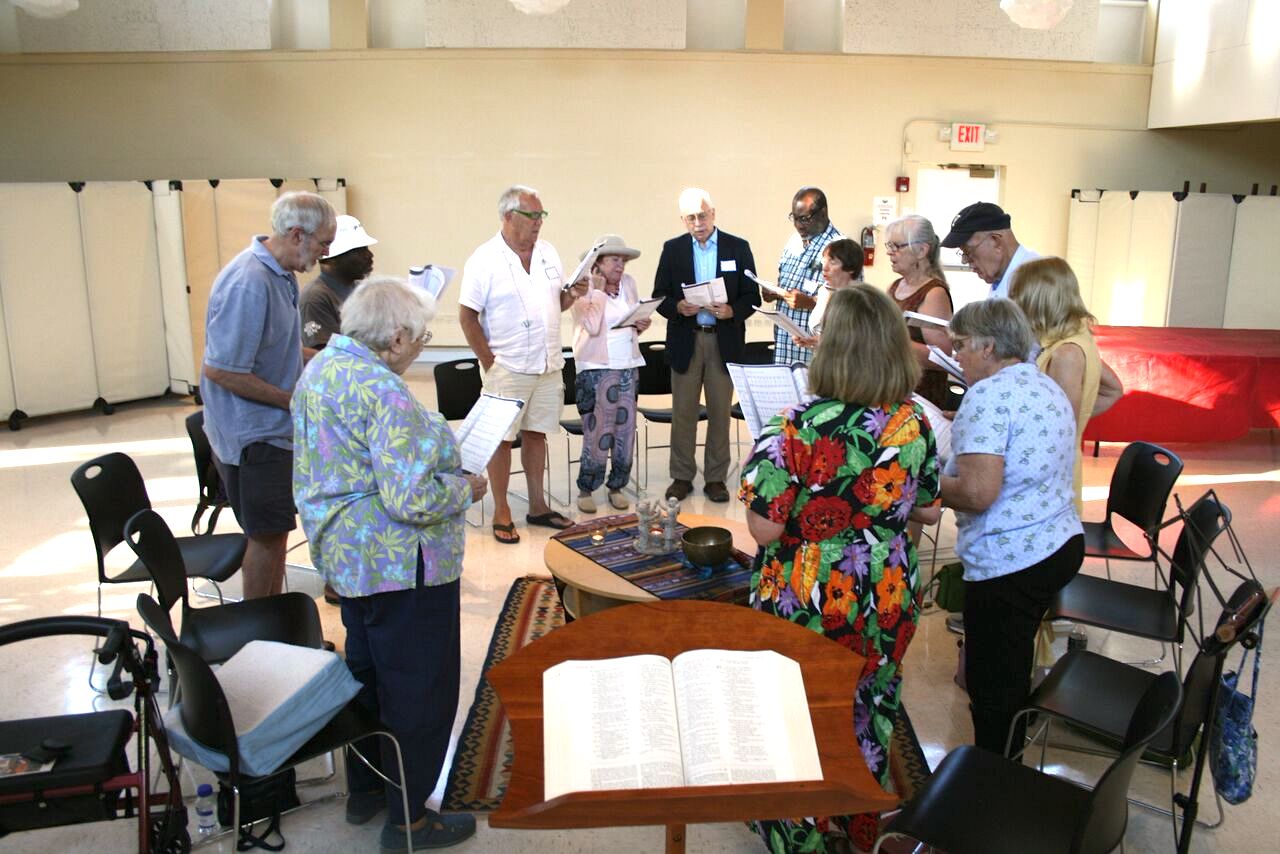 Congregation singing during worship on Sunday