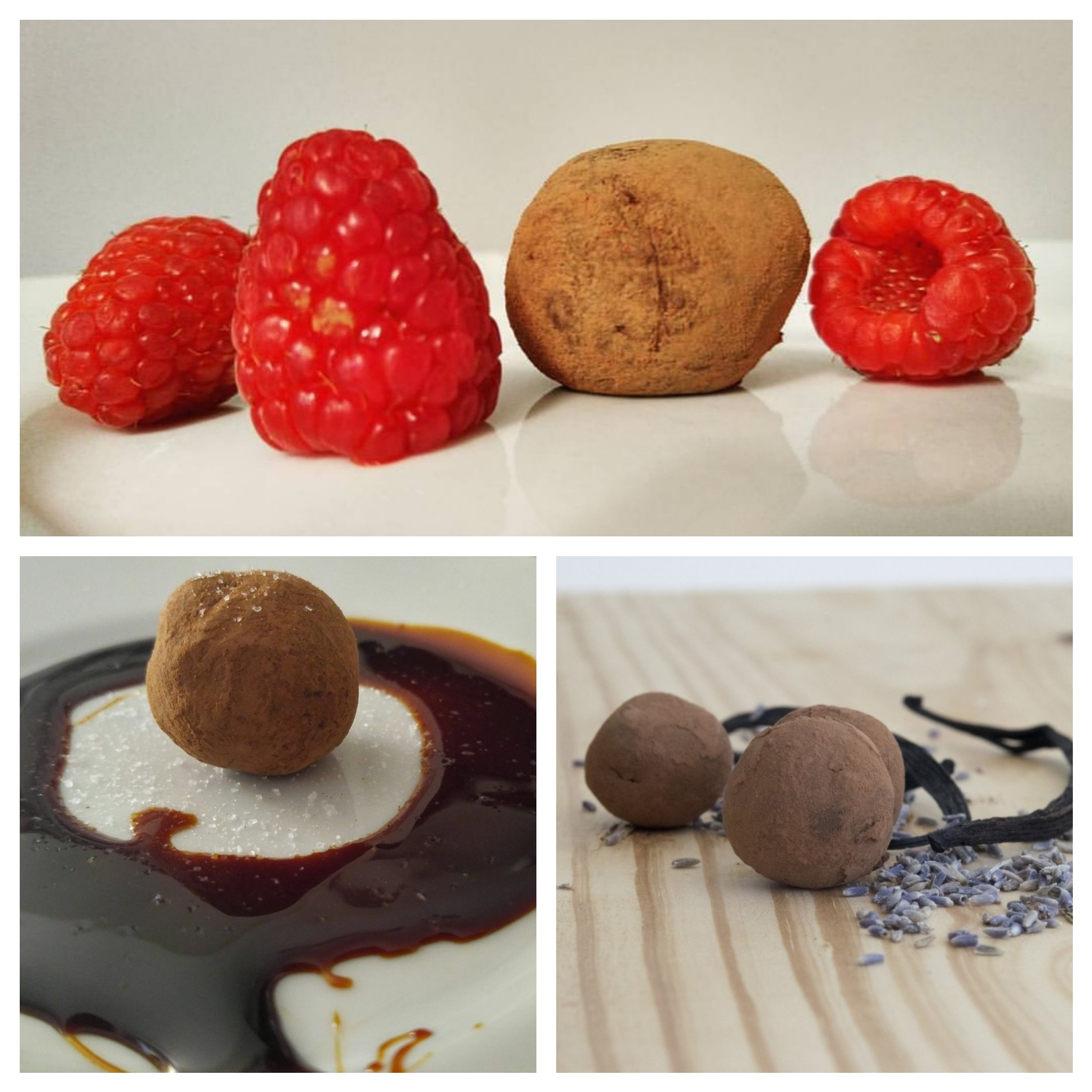 From Top: Raspberry Balsamic Vinegar, Burnt Caramel w/ Sea Salt, and Lavender Menace Truffles.